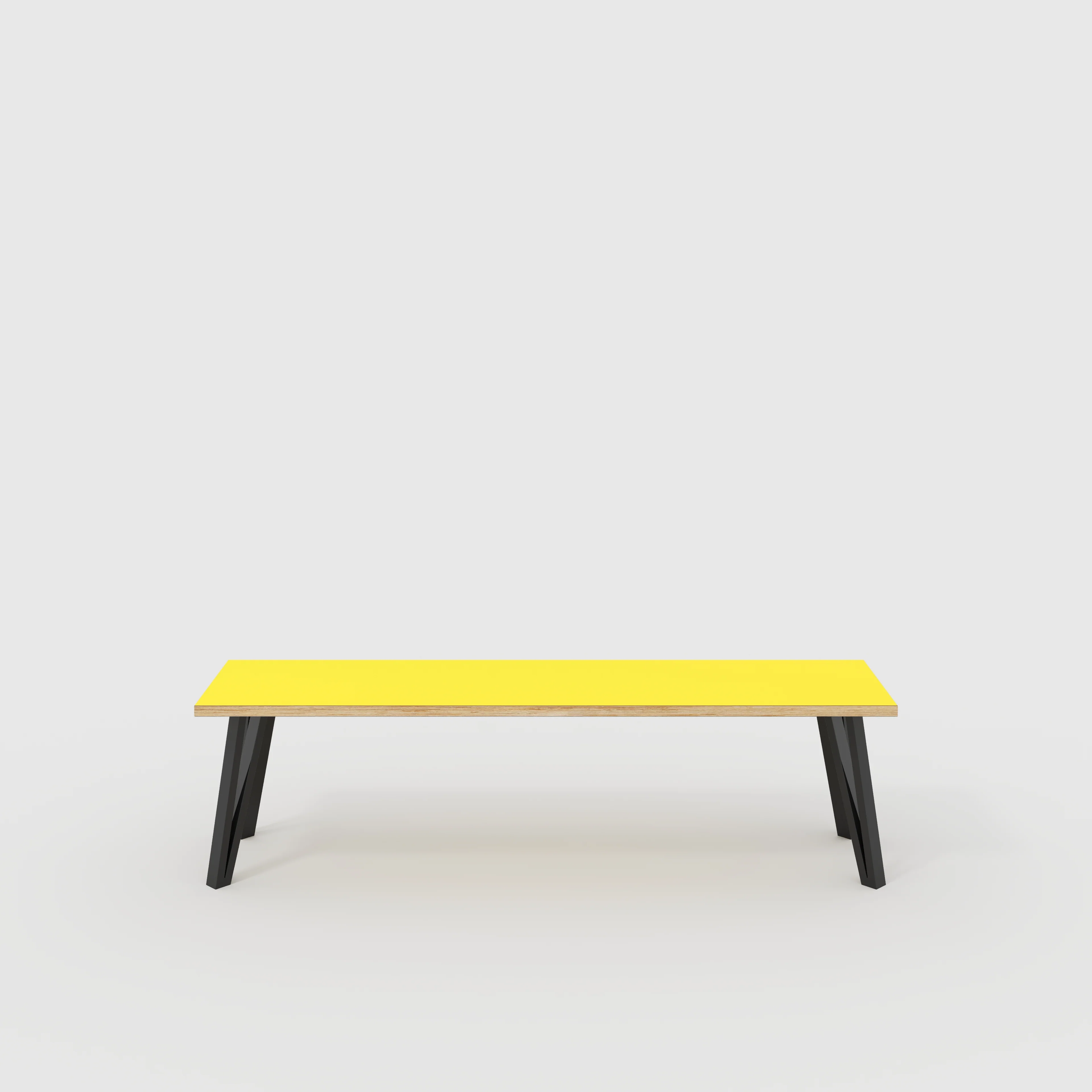 Plywood Bench Seat with Black Box Hairpin Legs - Formica Chrome Yellow - 1600(w) x 400(d) x 450(h)