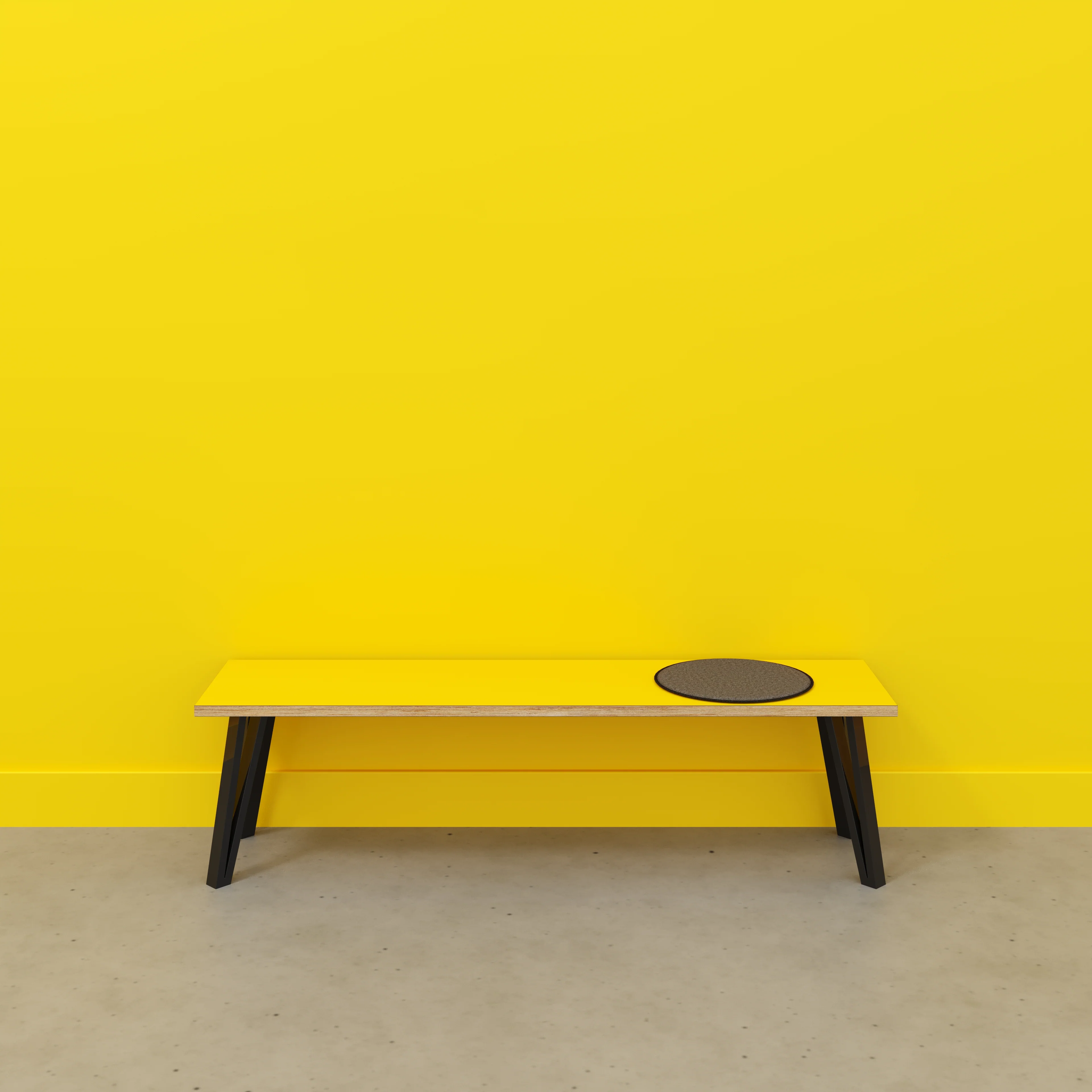 Plywood Bench Seat with Black Box Hairpin Legs - Formica Chrome Yellow - 1600(w) x 400(d) x 450(h) - Image 2