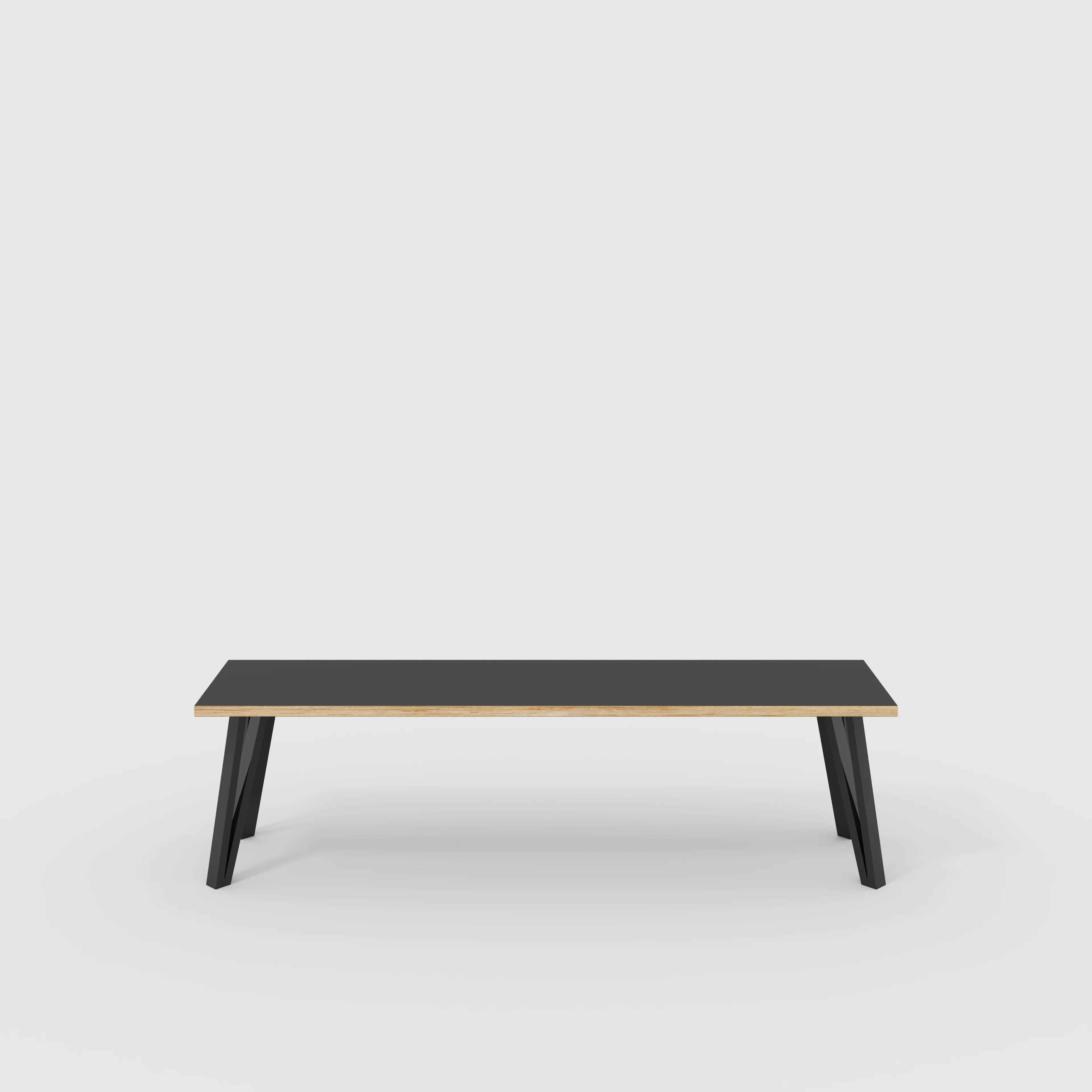Plywood Bench Seat with Black Box Hairpin Legs - Formica Diamond Black - 1600(w) x 400(d) x 450(h)