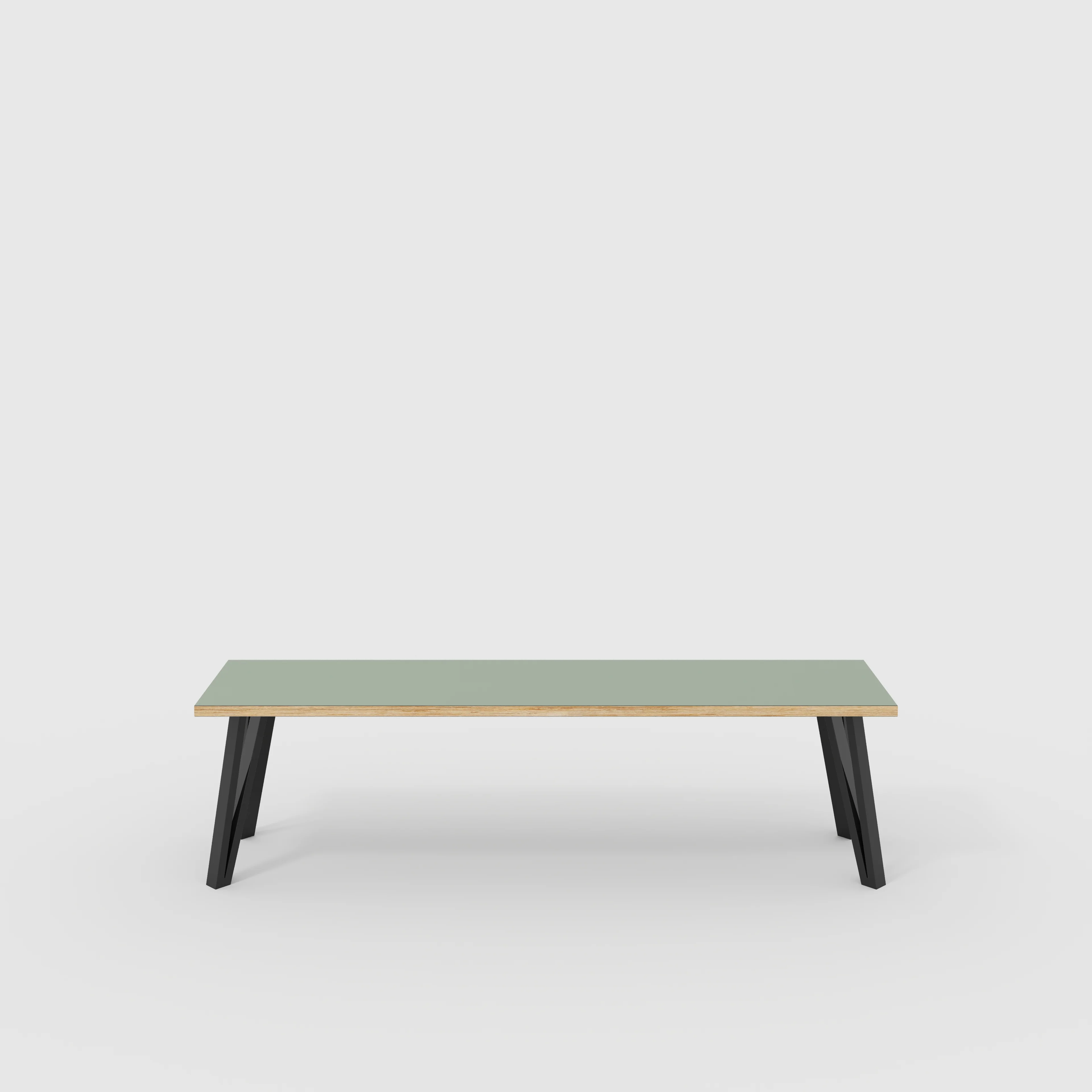 Plywood Bench Seat with Black Box Hairpin Legs - Formica Green Slate - 1600(w) x 400(d) x 450(h)