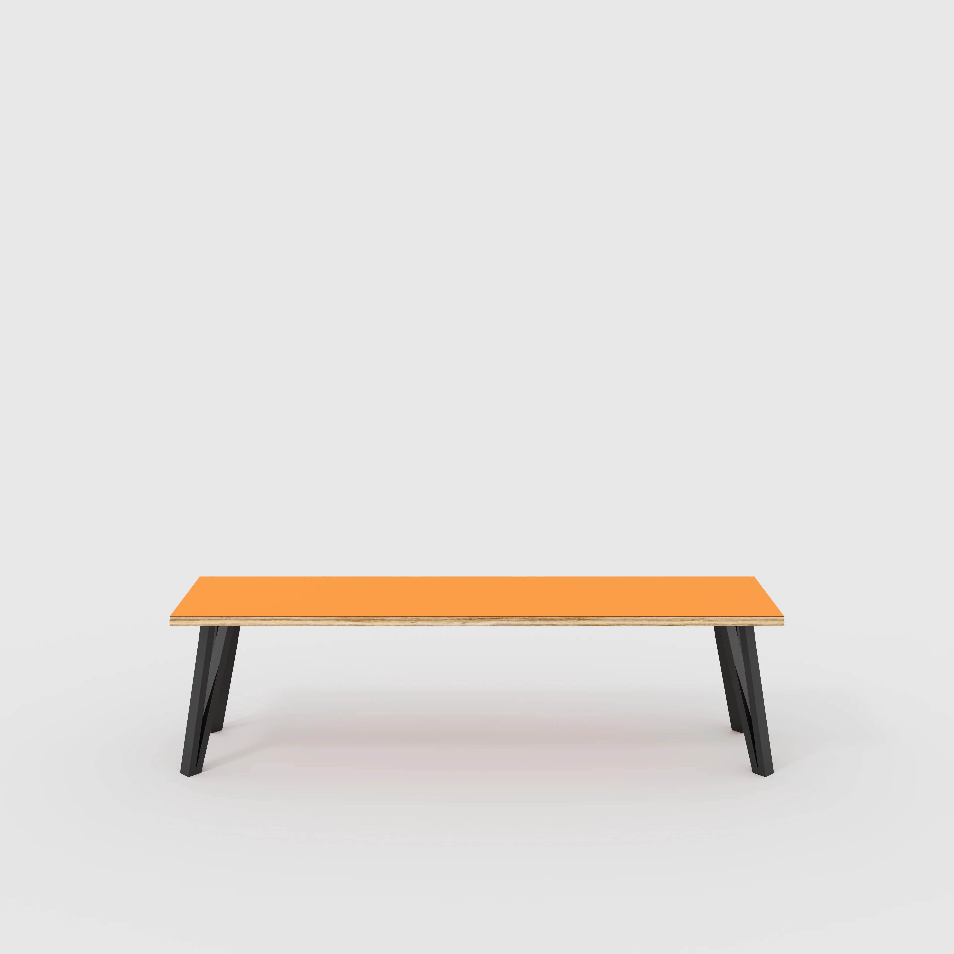 Plywood Bench Seat with Black Box Hairpin Legs - Formica Levante Orange - 1600(w) x 400(d) x 450(h)