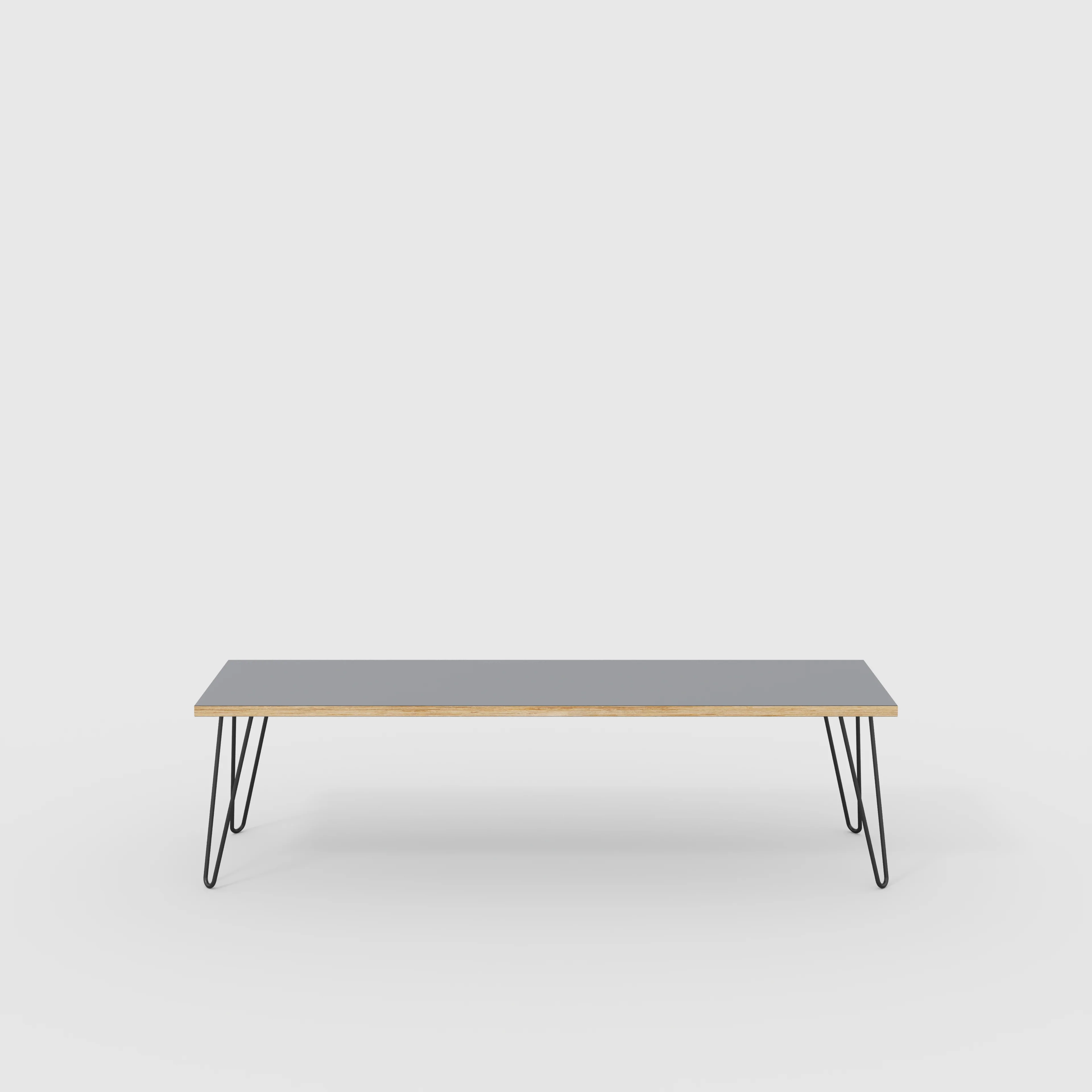 Plywood Bench Seat with Black Hairpin Legs - Formica Tornado Grey - 1600(w) x 400(d)