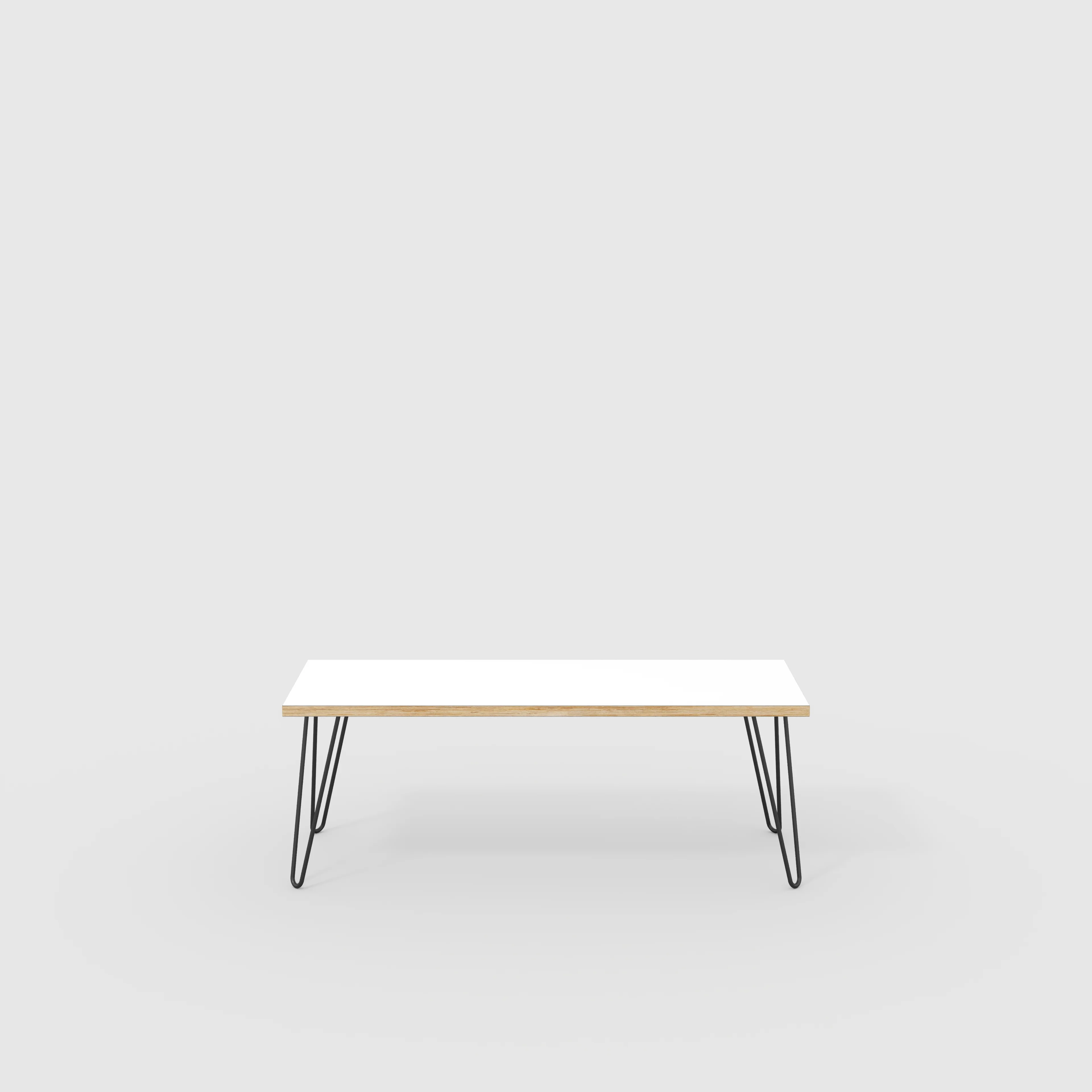 Plywood Bench Seat with Black Hairpin Legs - Formica White - 1200(w) x 400(d)
