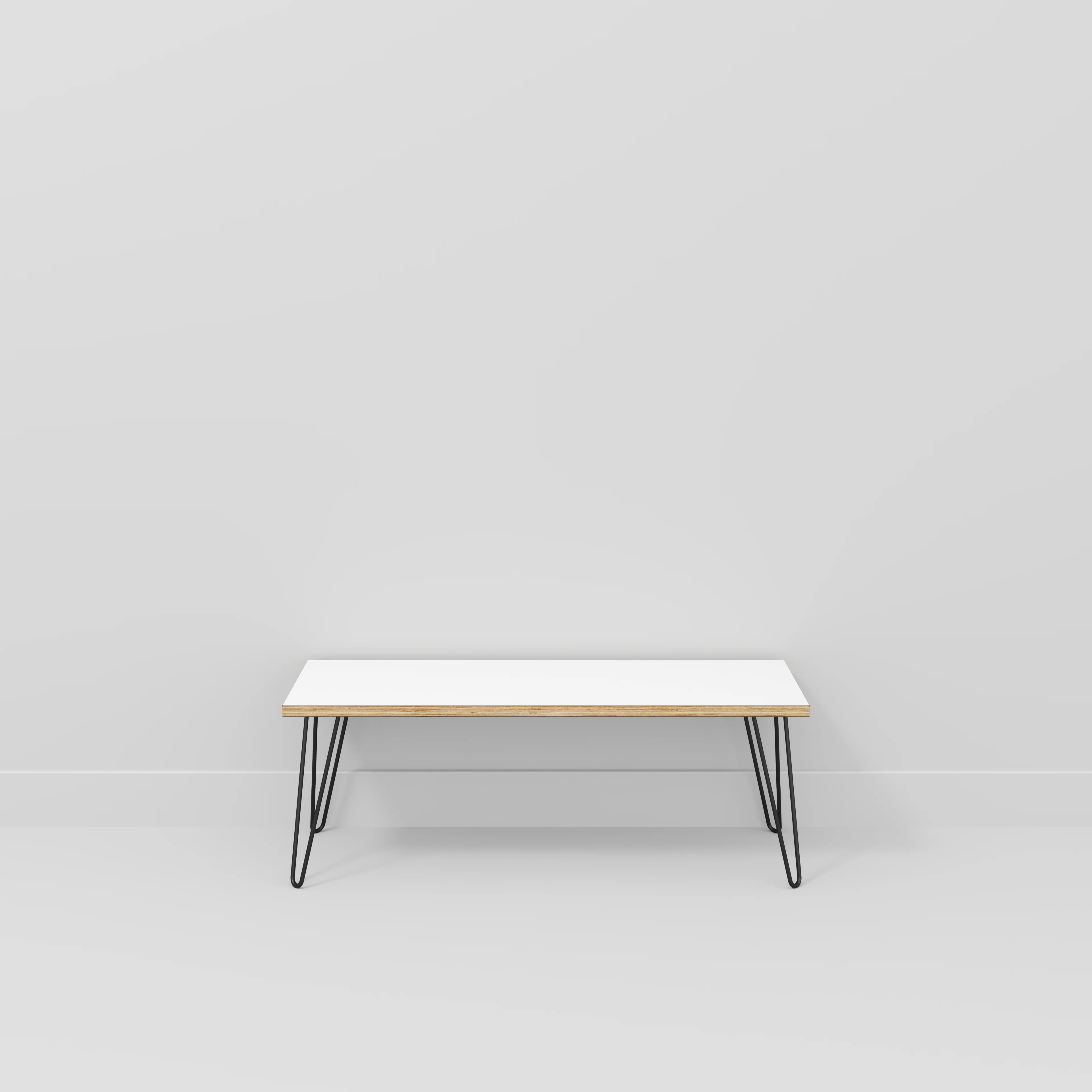 Plywood Bench Seat with Black Hairpin Legs - Formica White - 1200(w) x 400(d) - Image 2