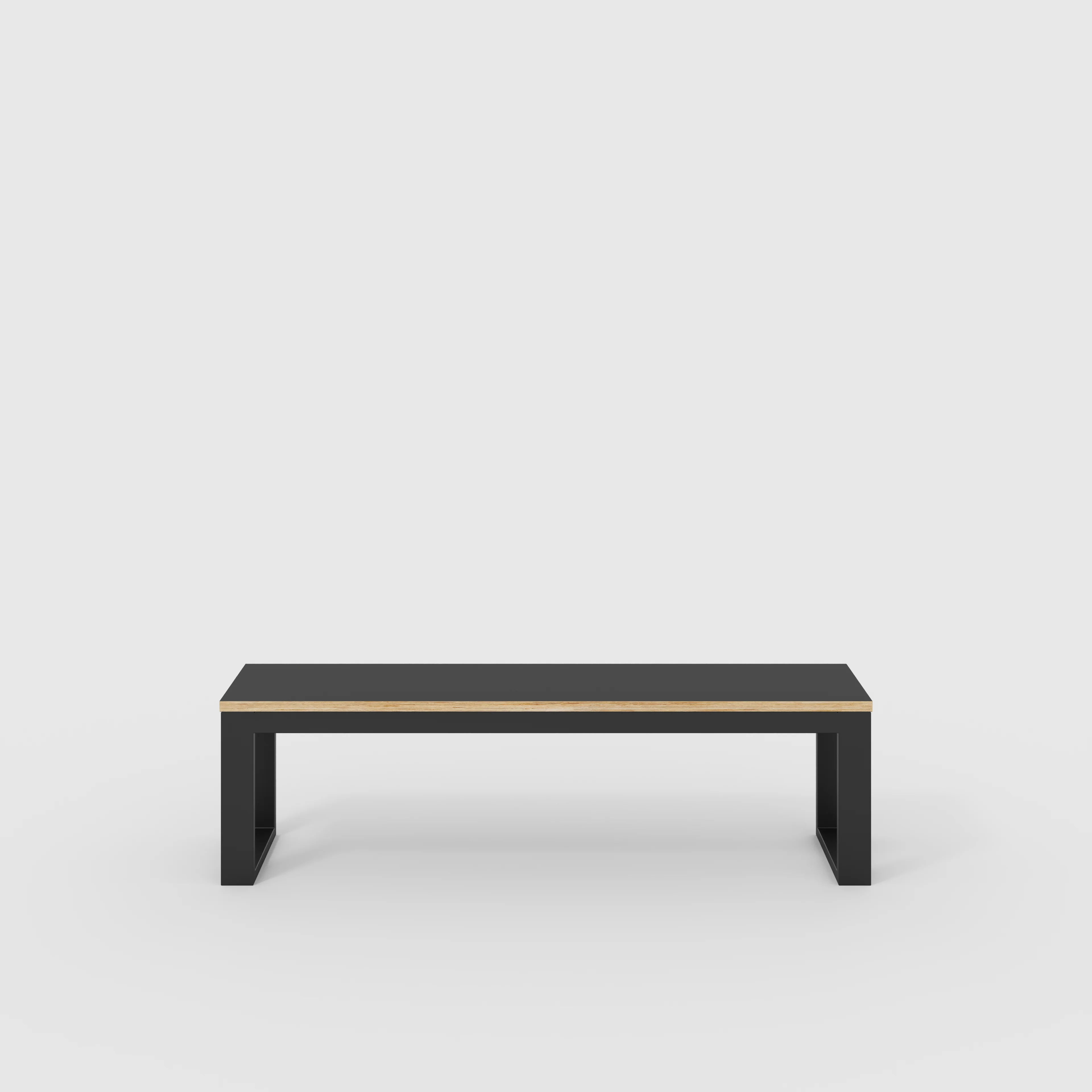 Plywood Bench Seat with Black Industrial Frame - Formica Diamond Black - 1500(w) x 325(d)