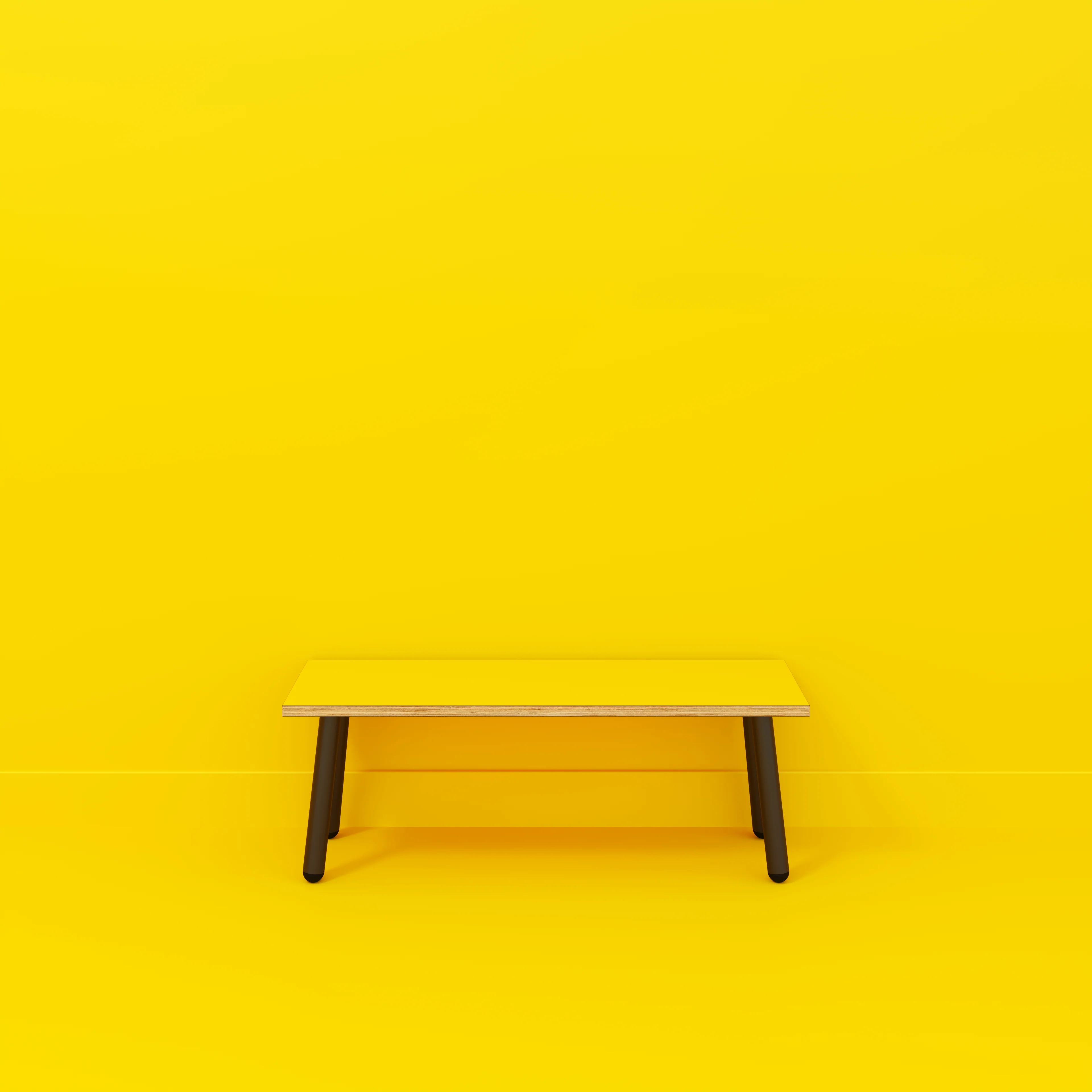 Plywood Bench Seat with Black Round Single Pin Legs - Formica Chrome Yellow - 1200(w) x 400(d) - Image 2