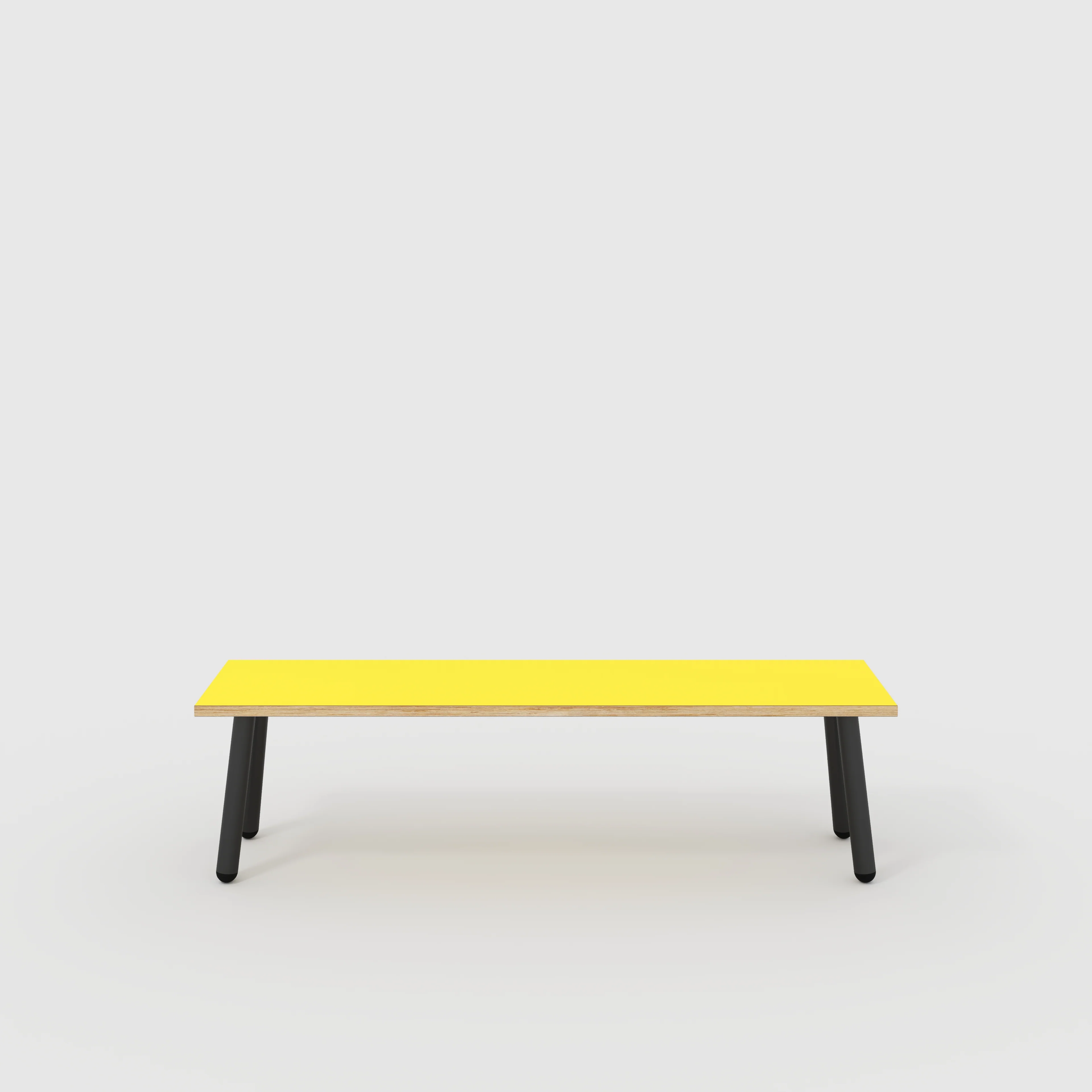 Plywood Bench Seat with Black Round Single Pin Legs - Formica Chrome Yellow - 1600(w) x 400(d)