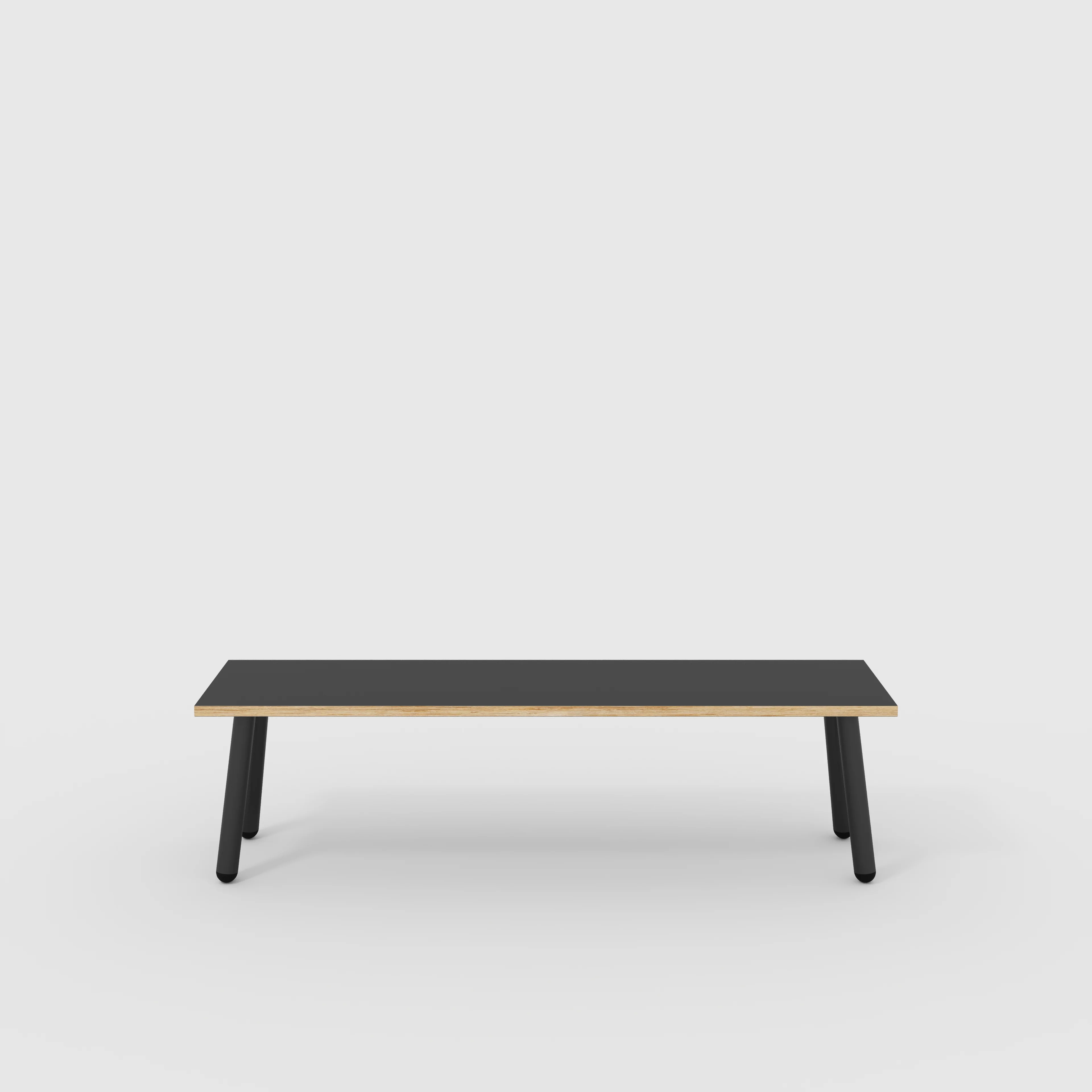 Plywood Bench Seat with Black Round Single Pin Legs - Formica Diamond Black - 1600(w) x 400(d)