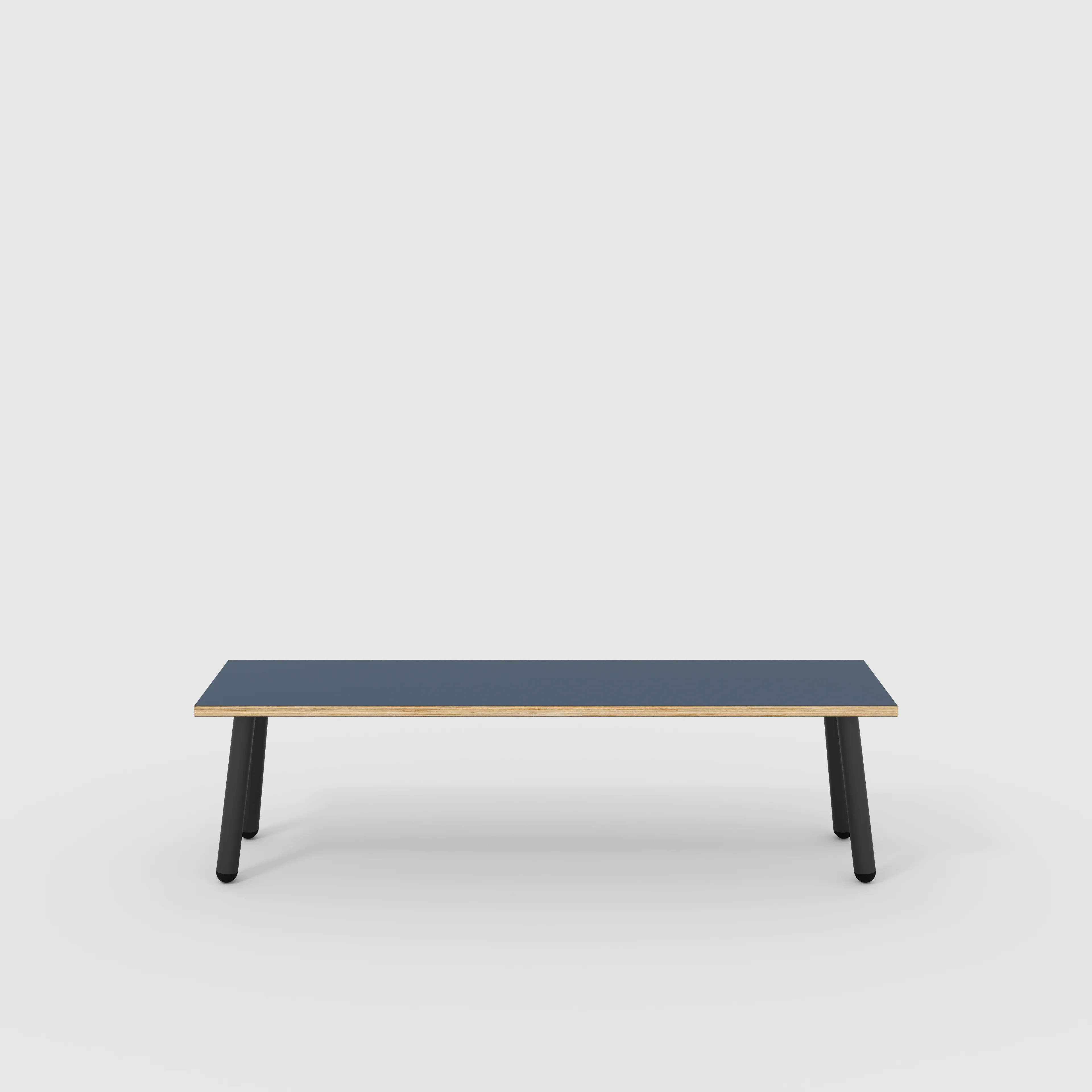 Plywood Bench Seat with Black Round Single Pin Legs - Formica Night Sea Blue - 1600(w) x 400(d)