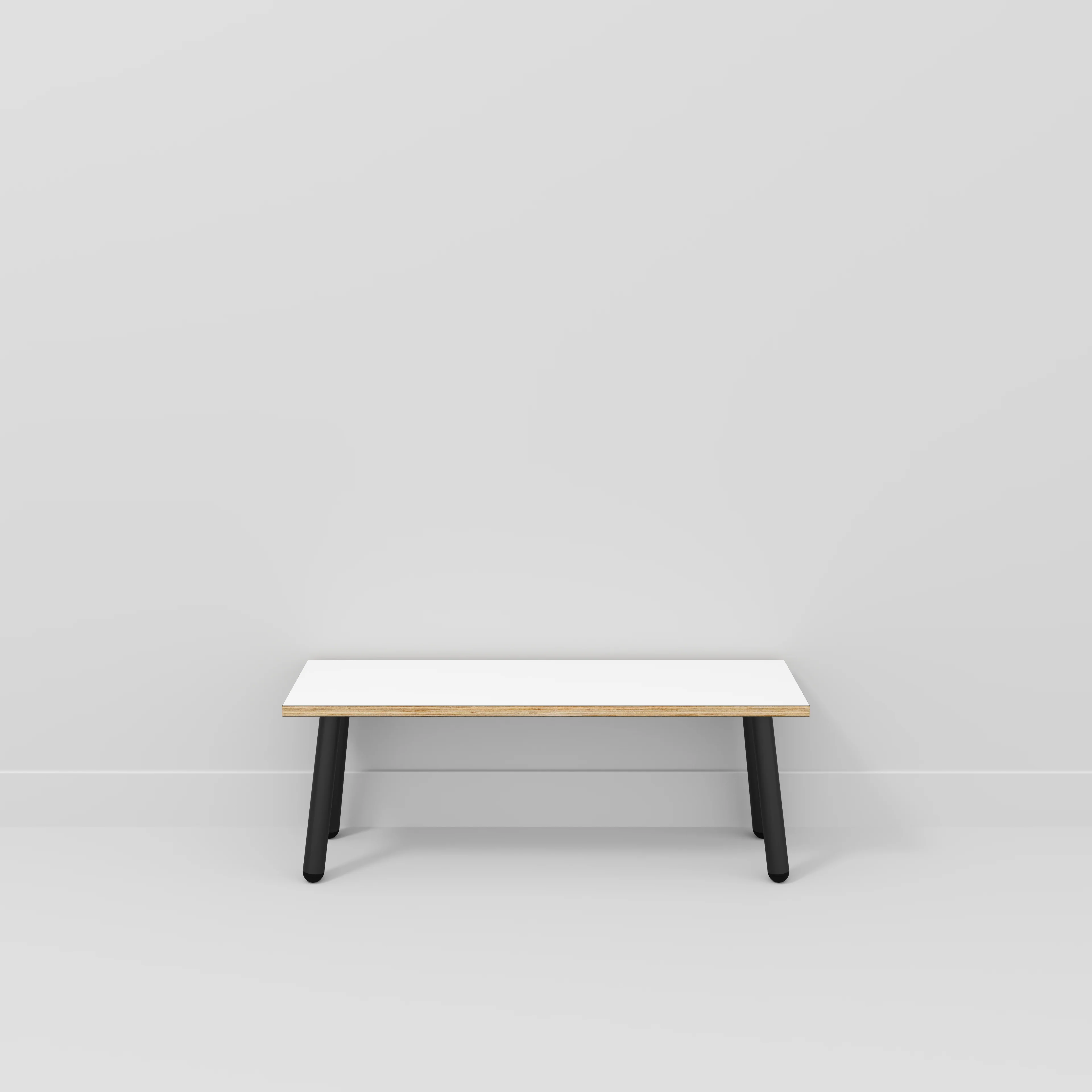 Plywood Bench Seat with Black Round Single Pin Legs - Formica White - 1200(w) x 400(d) - Image 2