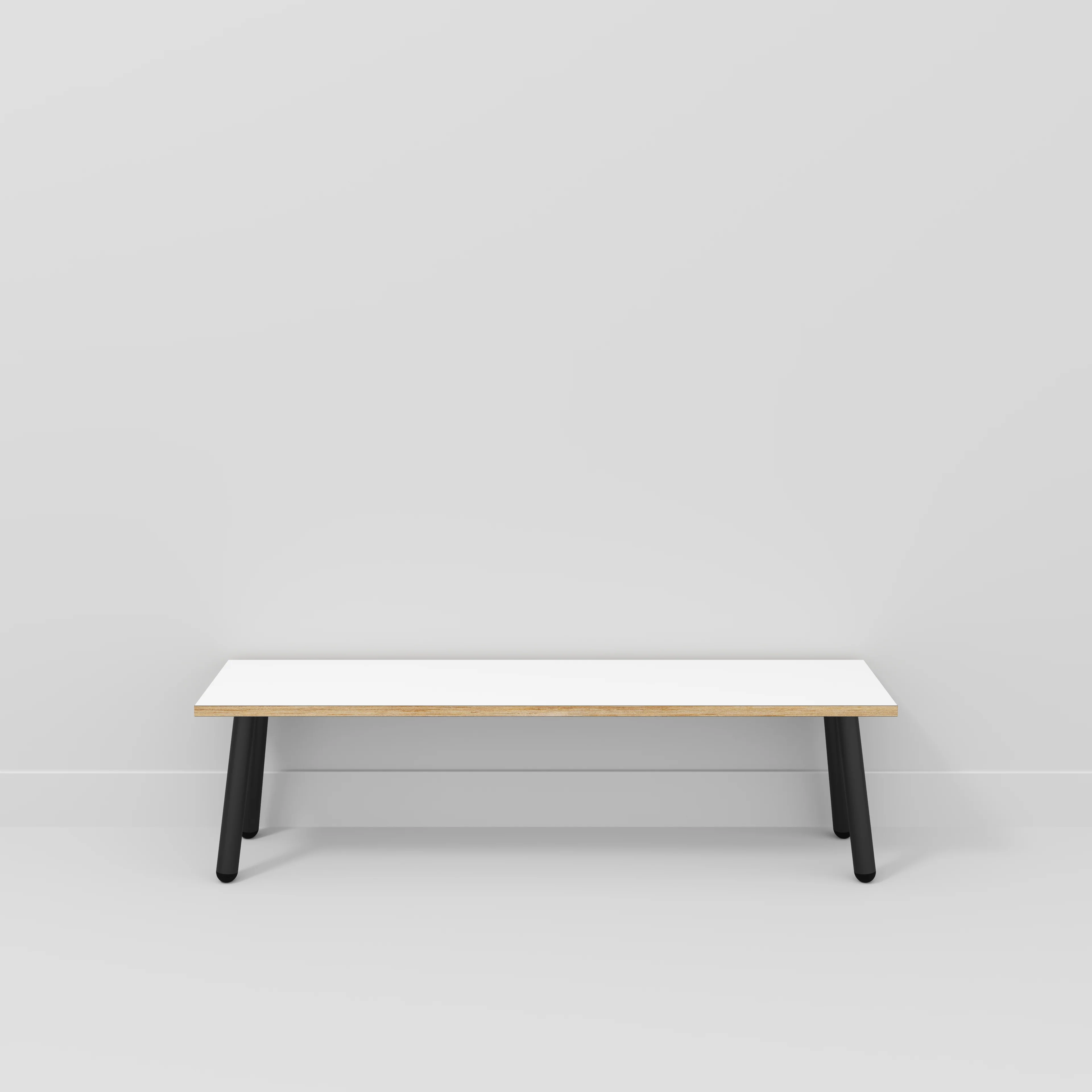Plywood Bench Seat with Black Round Single Pin Legs - Formica White - 1600(w) x 400(d) - Image 2