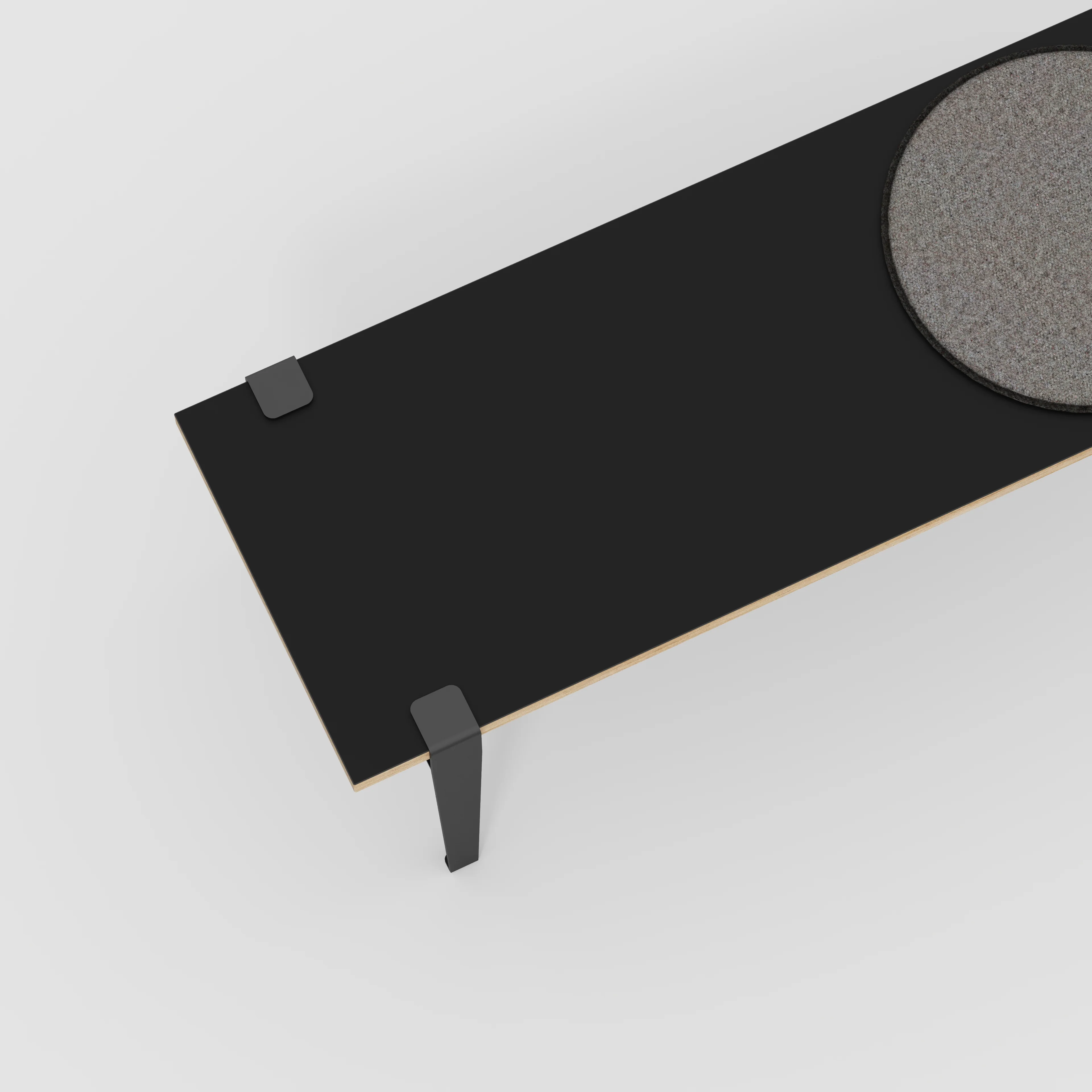 Plywood Bench Seat with Black Tiptoe Legs - Formica Diamond Black - 1600(w) x 400(d) x 450(h) - Image 3