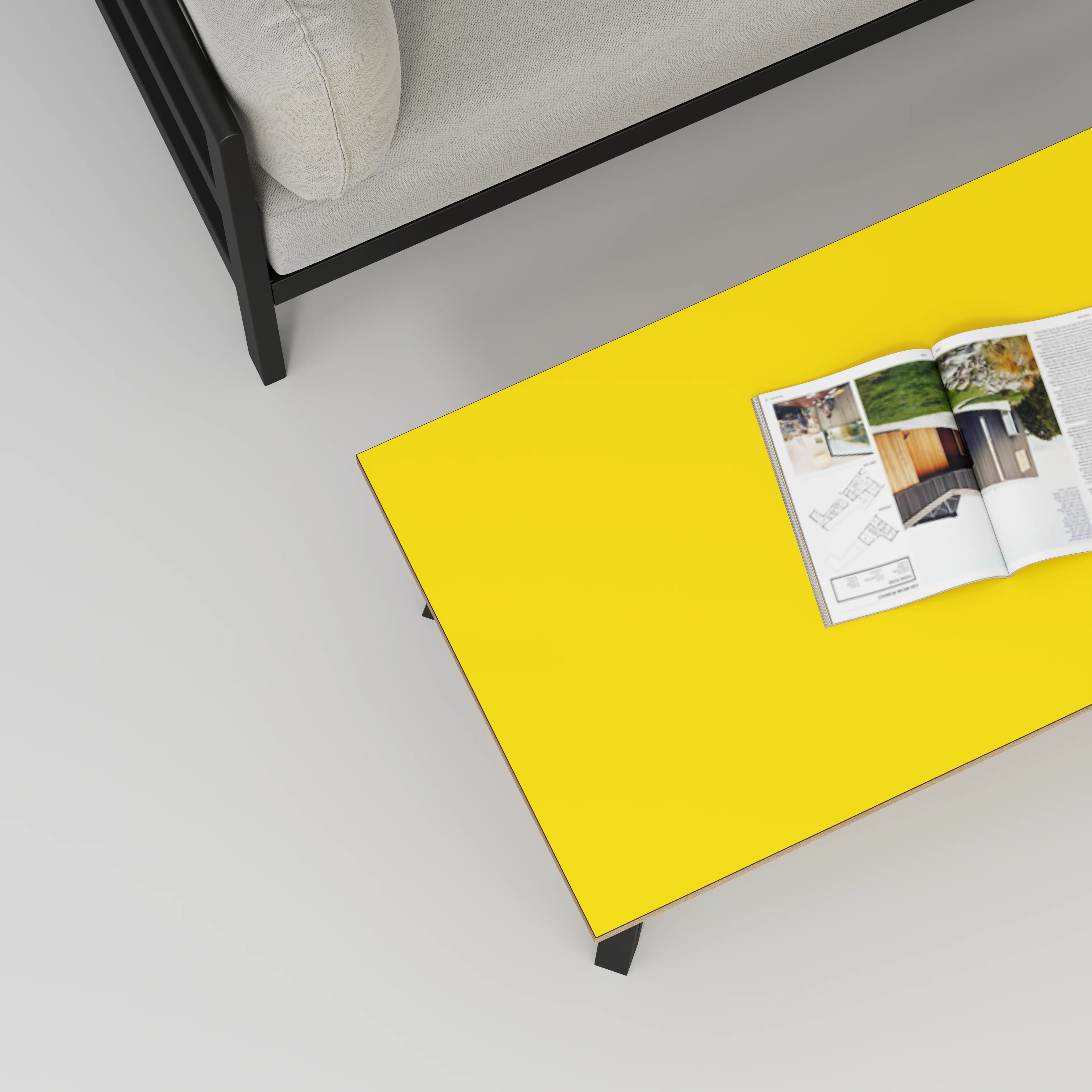 Plywood Coffee Table with Black Box Hairpin Legs - Formica Chrome Yellow - 1200(w) x 600(d) x 425(h) - Image 3
