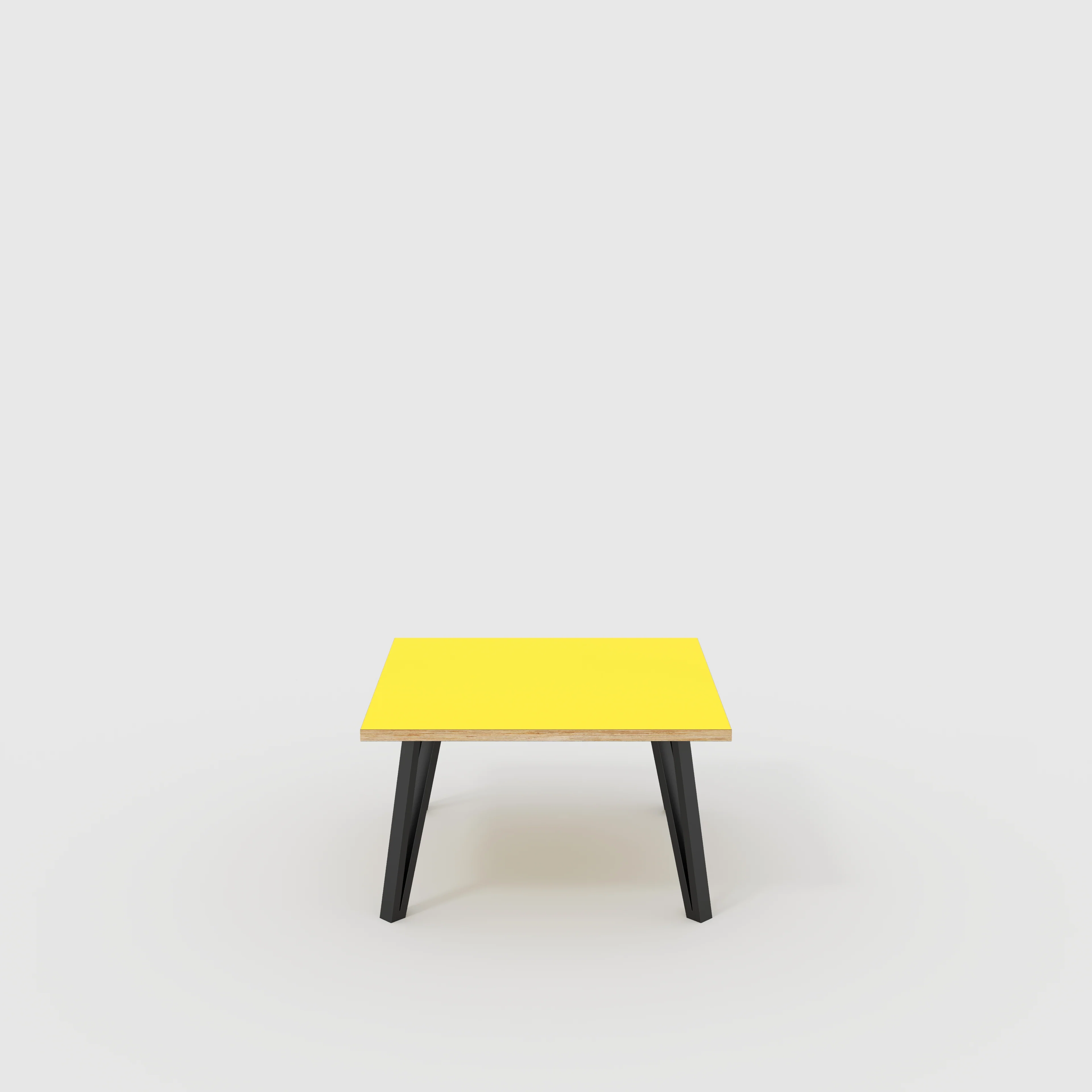 Plywood Coffee Table with Black Box Hairpin Legs - Formica Chrome Yellow - 800(w) x 800(d) x 425(h)