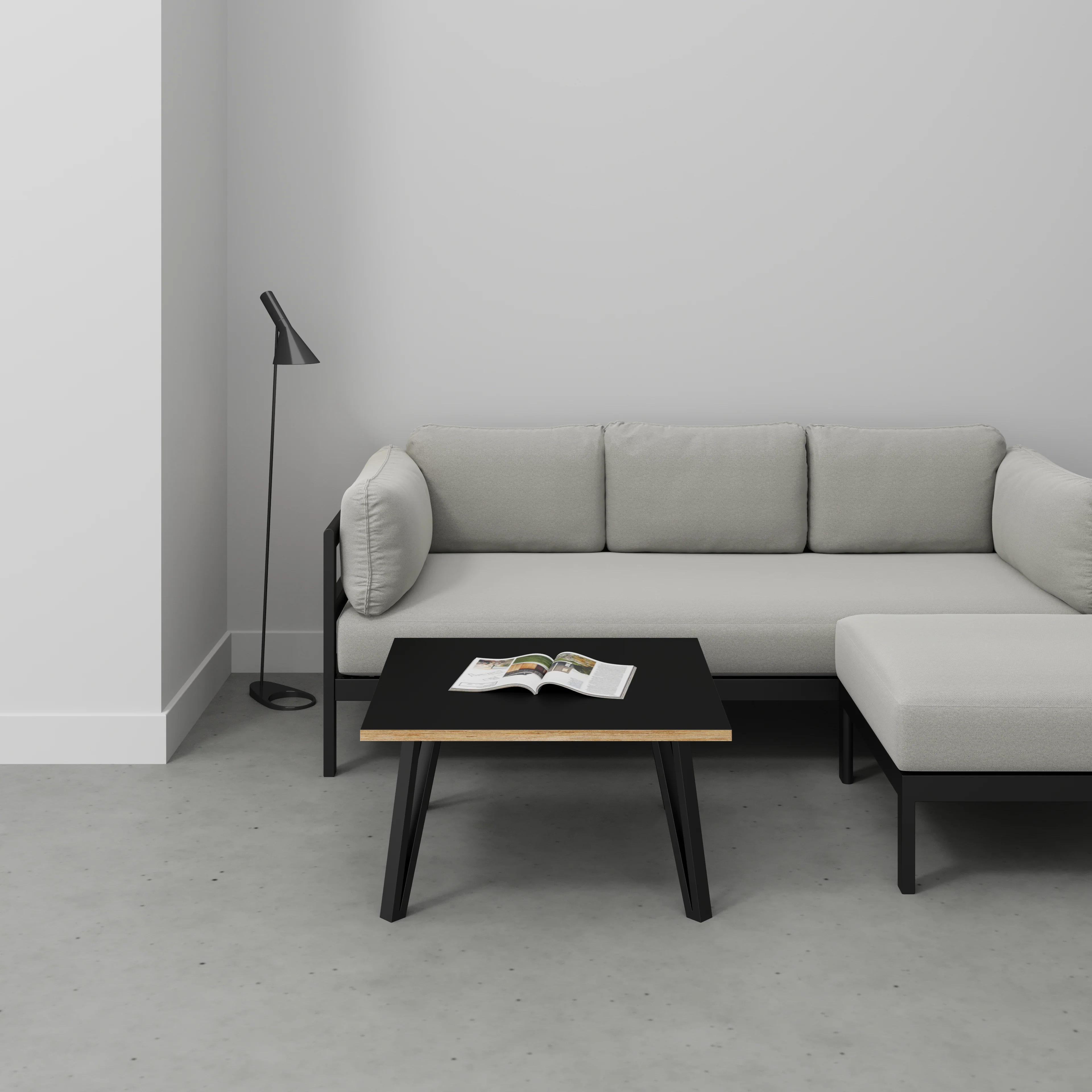 Plywood Coffee Table with Black Box Hairpin Legs - Formica Diamond Black - 800(w) x 800(d) x 425(h) - Image 2