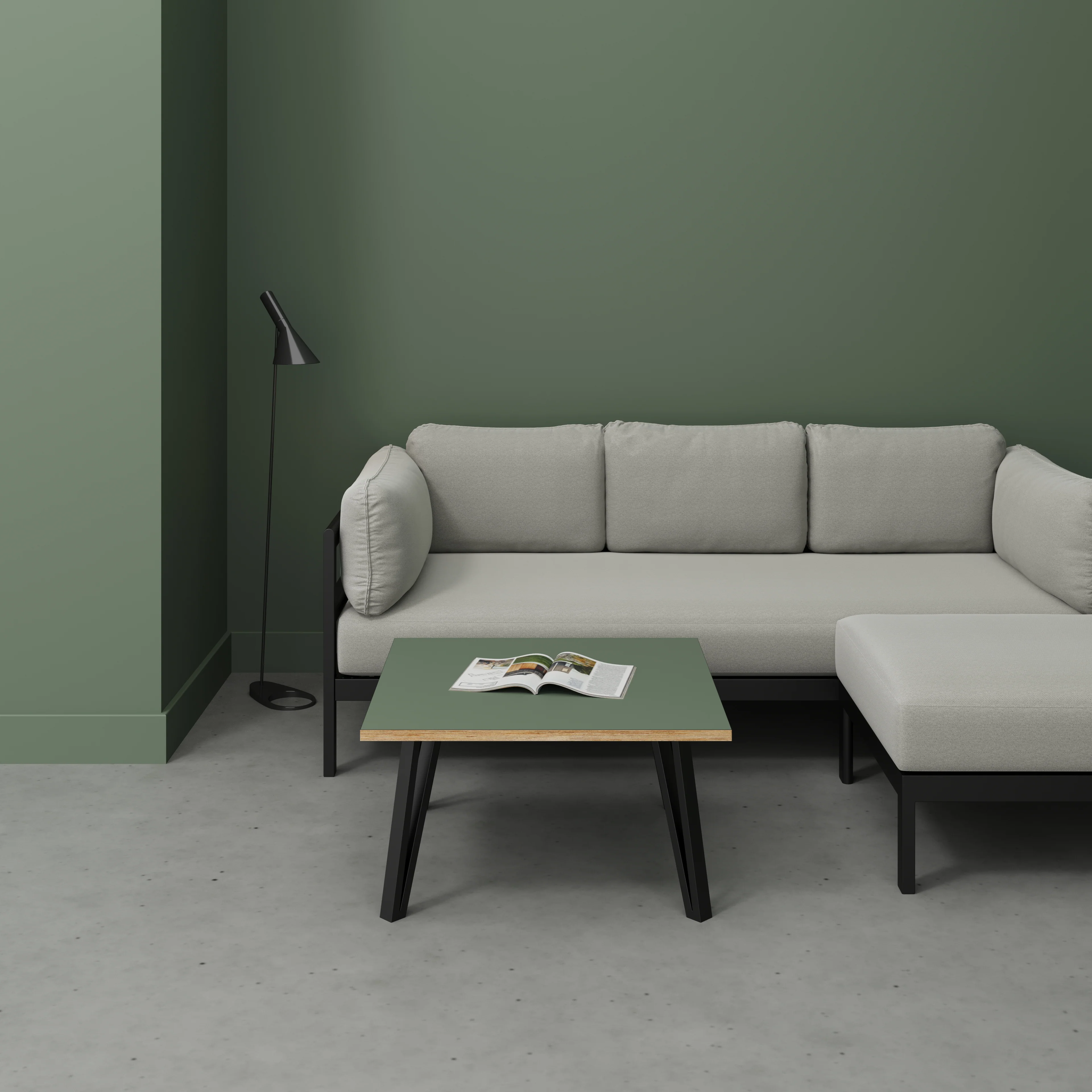 Plywood Coffee Table with Black Box Hairpin Legs - Formica Green Slate - 800(w) x 800(d) x 425(h) - Image 2