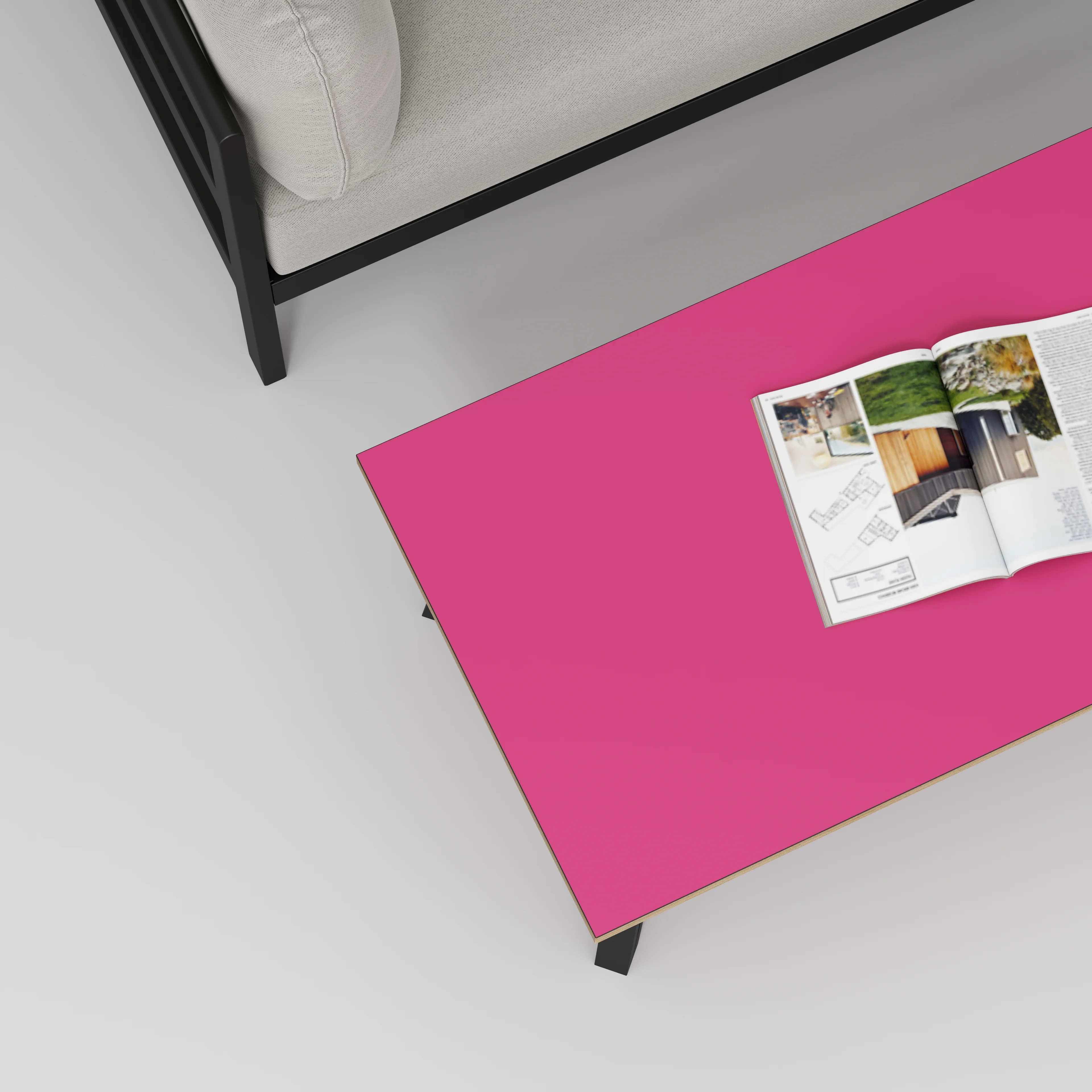 Plywood Coffee Table with Black Box Hairpin Legs - Formica Juicy Pink - 1200(w) x 600(d) x 425(h) - Image 3