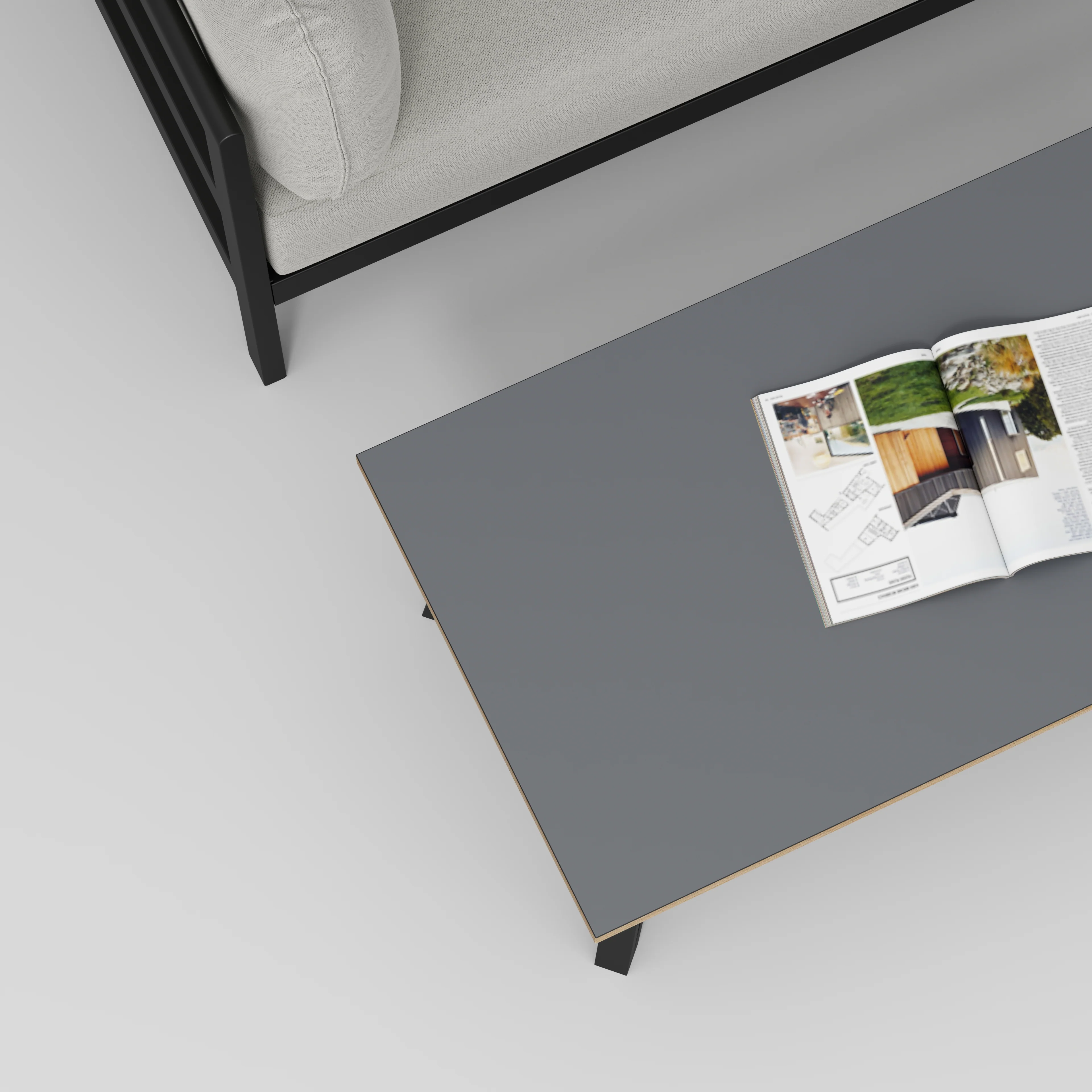 Plywood Coffee Table with Black Box Hairpin Legs - Formica Tornado Grey - 1200(w) x 600(d) x 425(h) - Image 3