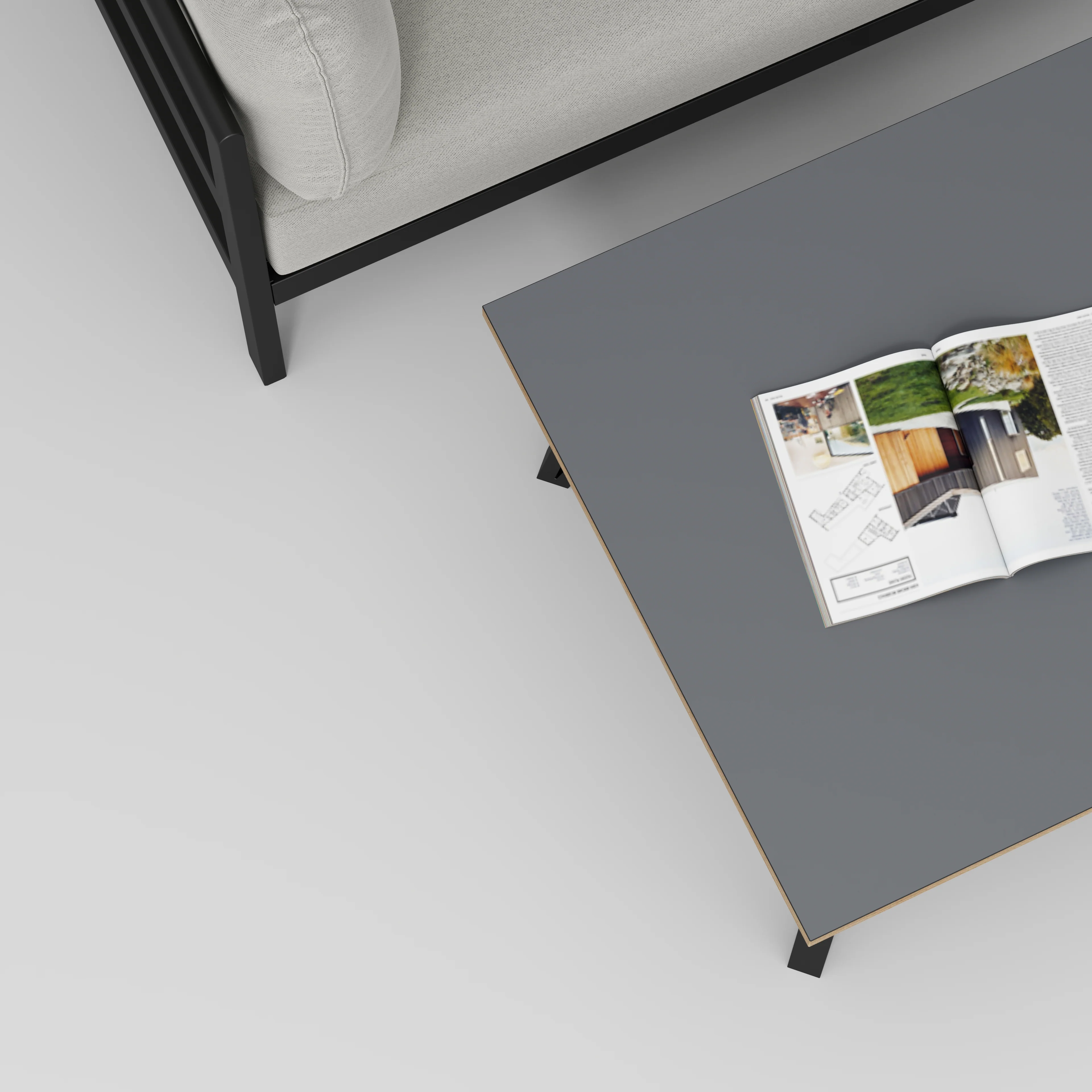 Plywood Coffee Table with Black Box Hairpin Legs - Formica Tornado Grey - 800(w) x 800(d) x 425(h) - Image 3
