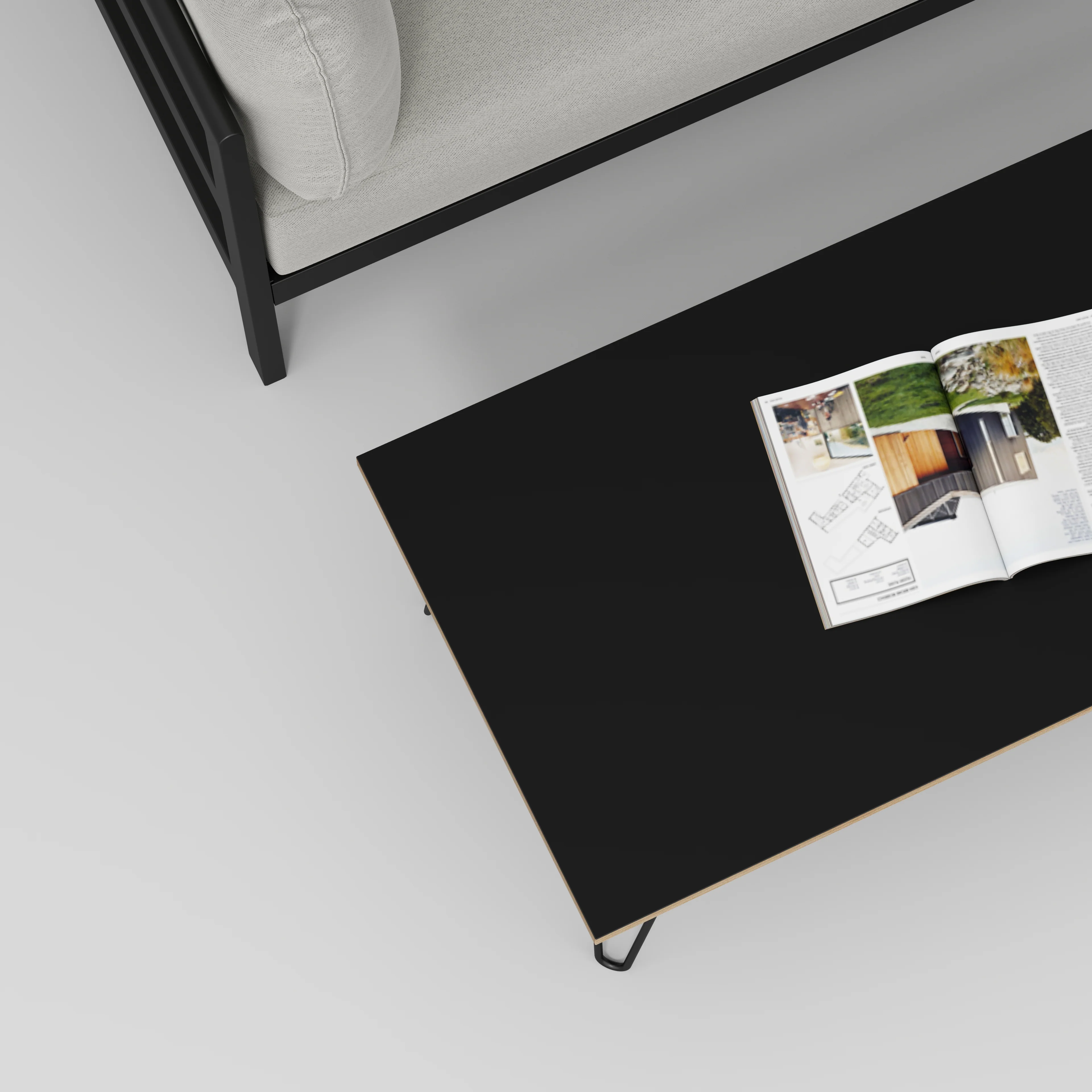 Plywood Coffee Table with Black Hairpin Legs - Formica Diamond Black - 1200(w) x 600(d) x 425(h) - Image 3
