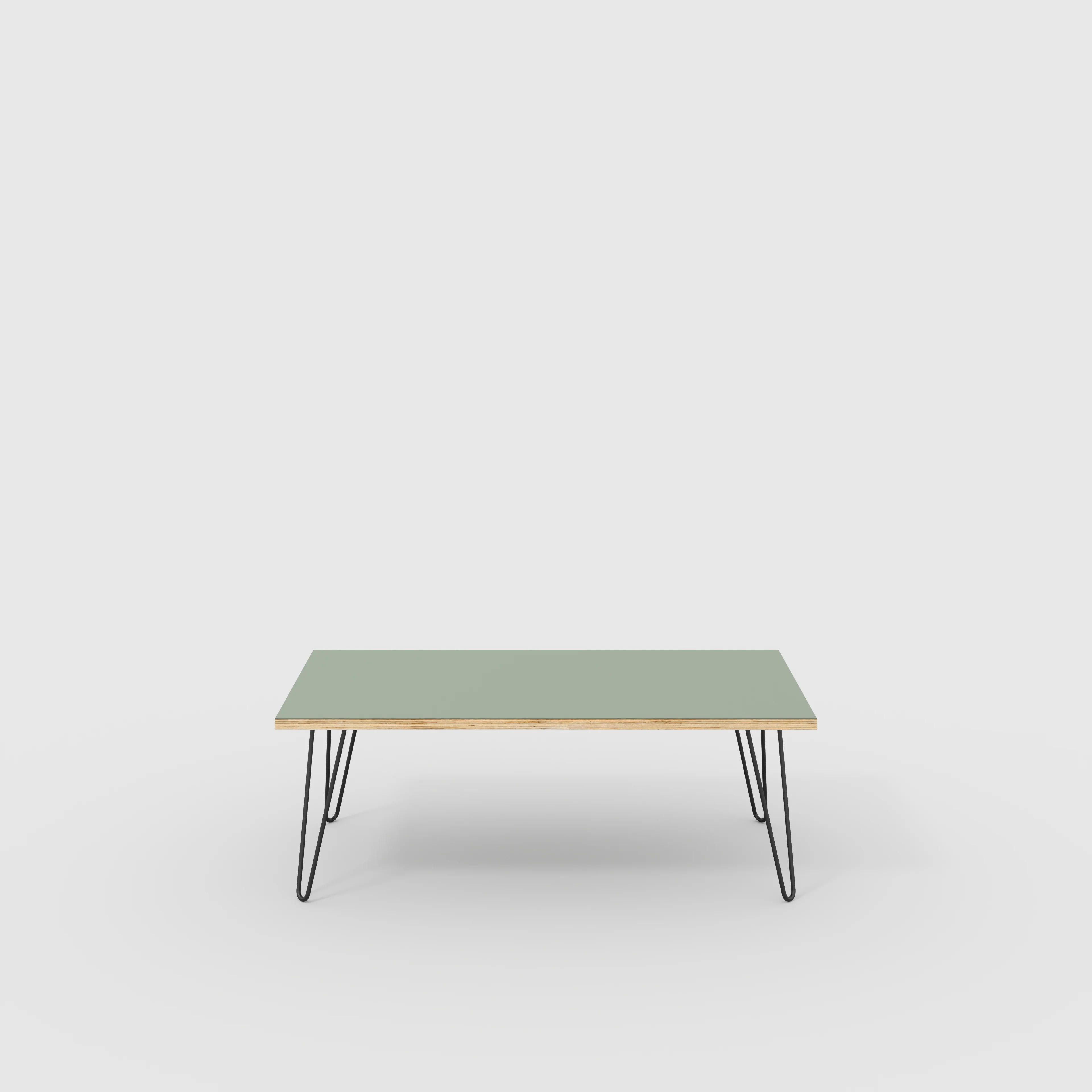 Plywood Coffee Table with Black Hairpin Legs - Formica Green Slate - 1200(w) x 600(d) x 425(h)
