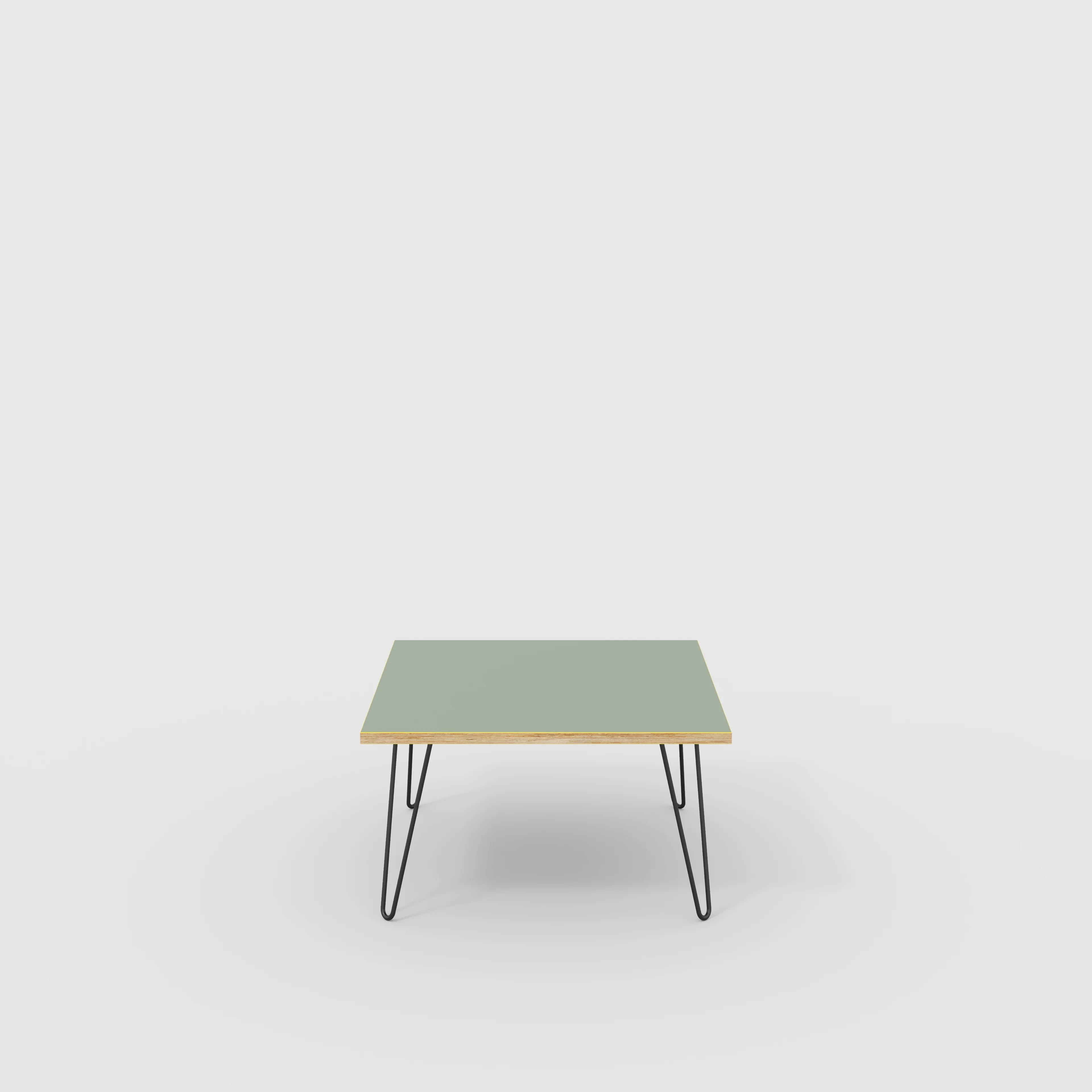 Plywood Coffee Table with Black Hairpin Legs - Formica Green Slate - 800(w) x 800(d) x 425(h)