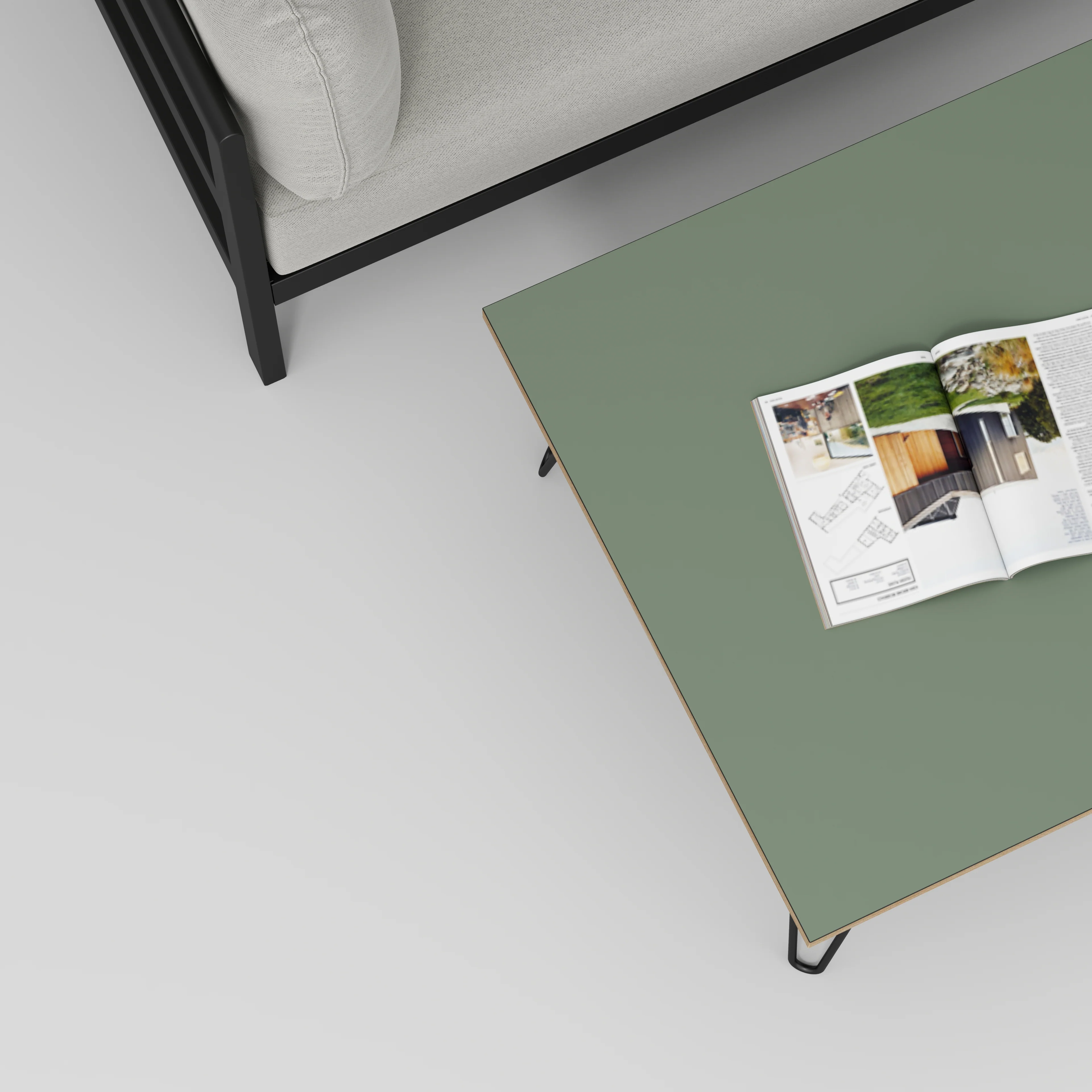 Plywood Coffee Table with Black Hairpin Legs - Formica Green Slate - 800(w) x 800(d) x 425(h) - Image 3