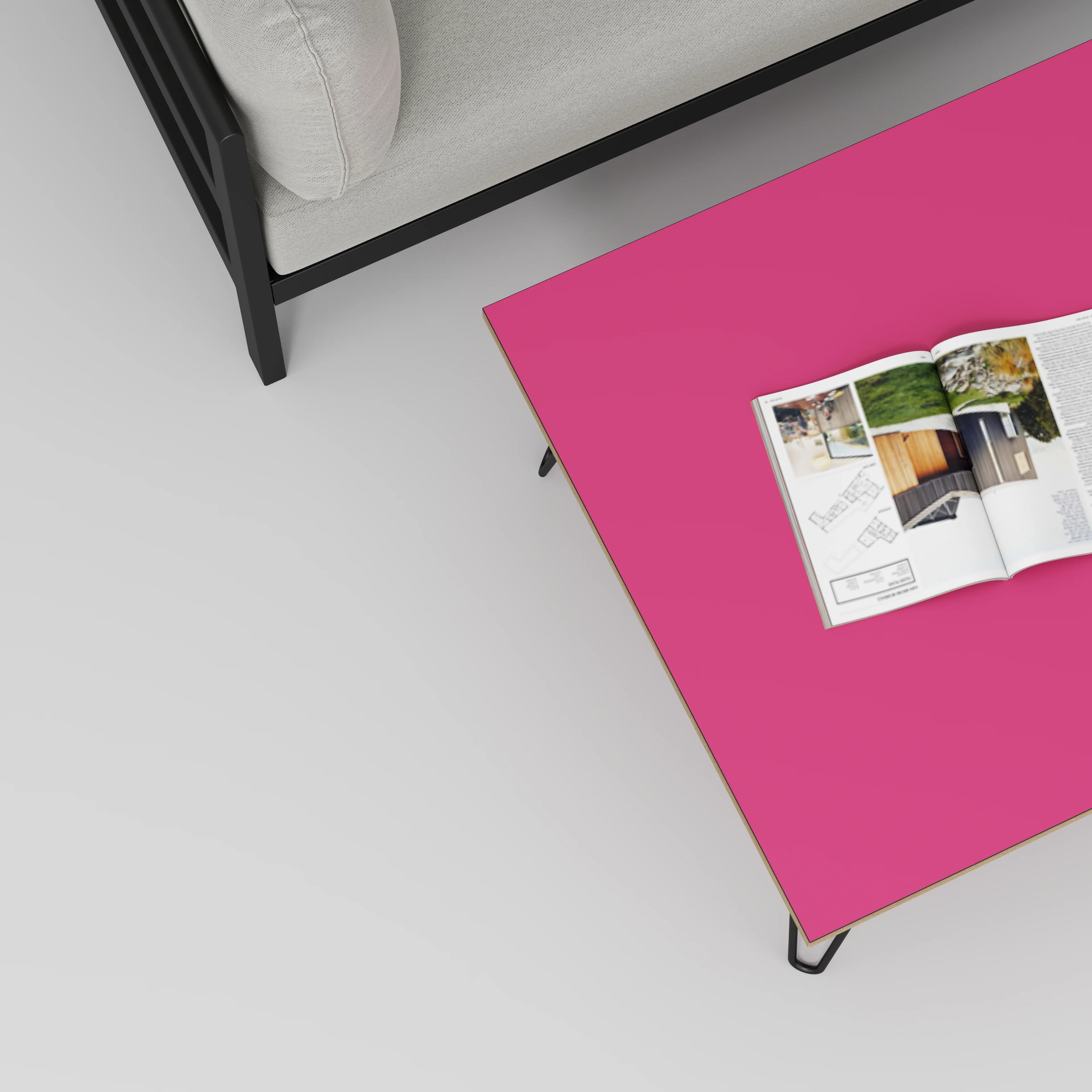 Plywood Coffee Table with Black Hairpin Legs - Formica Juicy Pink - 800(w) x 800(d) x 425(h) - Image 3