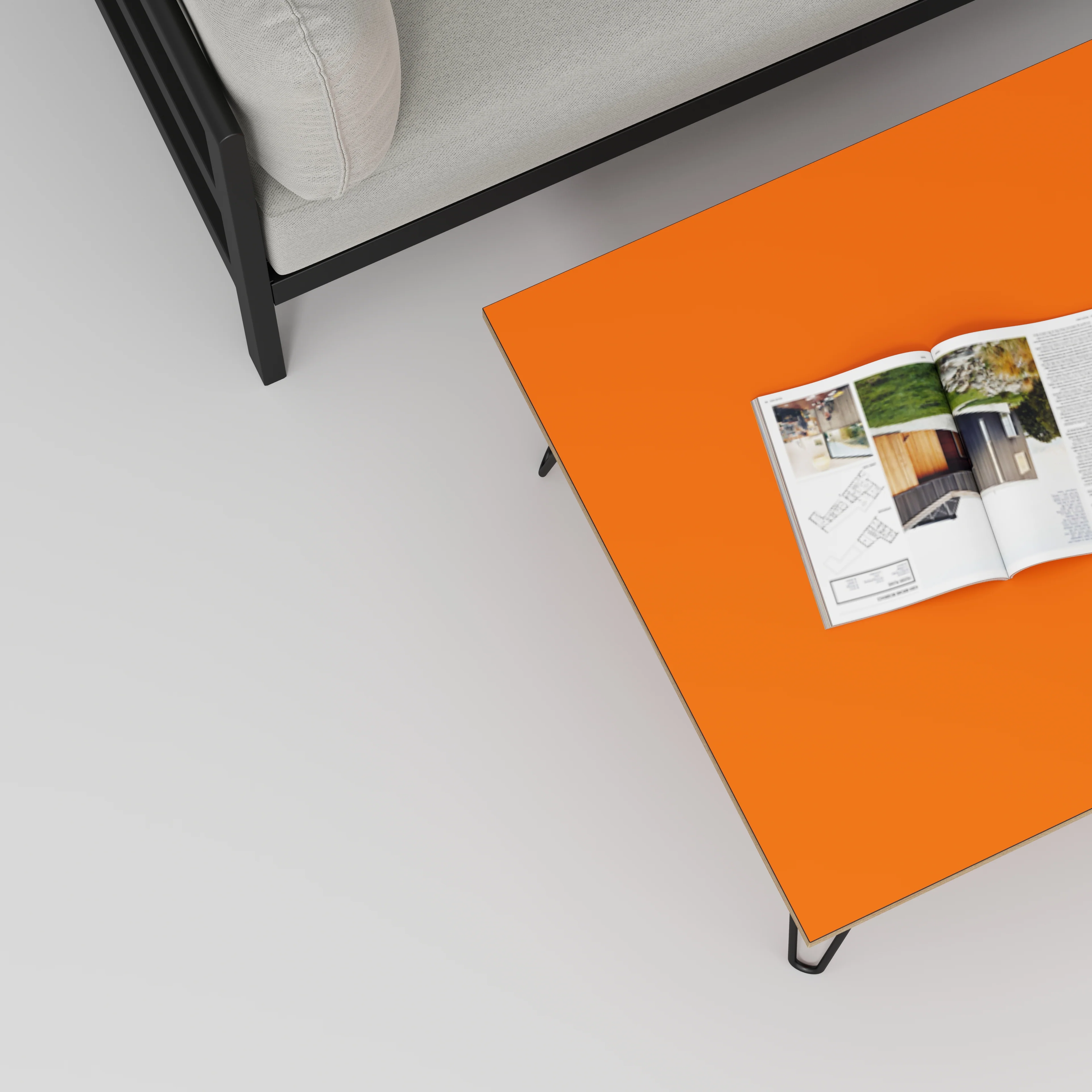 Plywood Coffee Table with Black Hairpin Legs - Formica Levante Orange - 800(w) x 800(d) x 425(h) - Image 3
