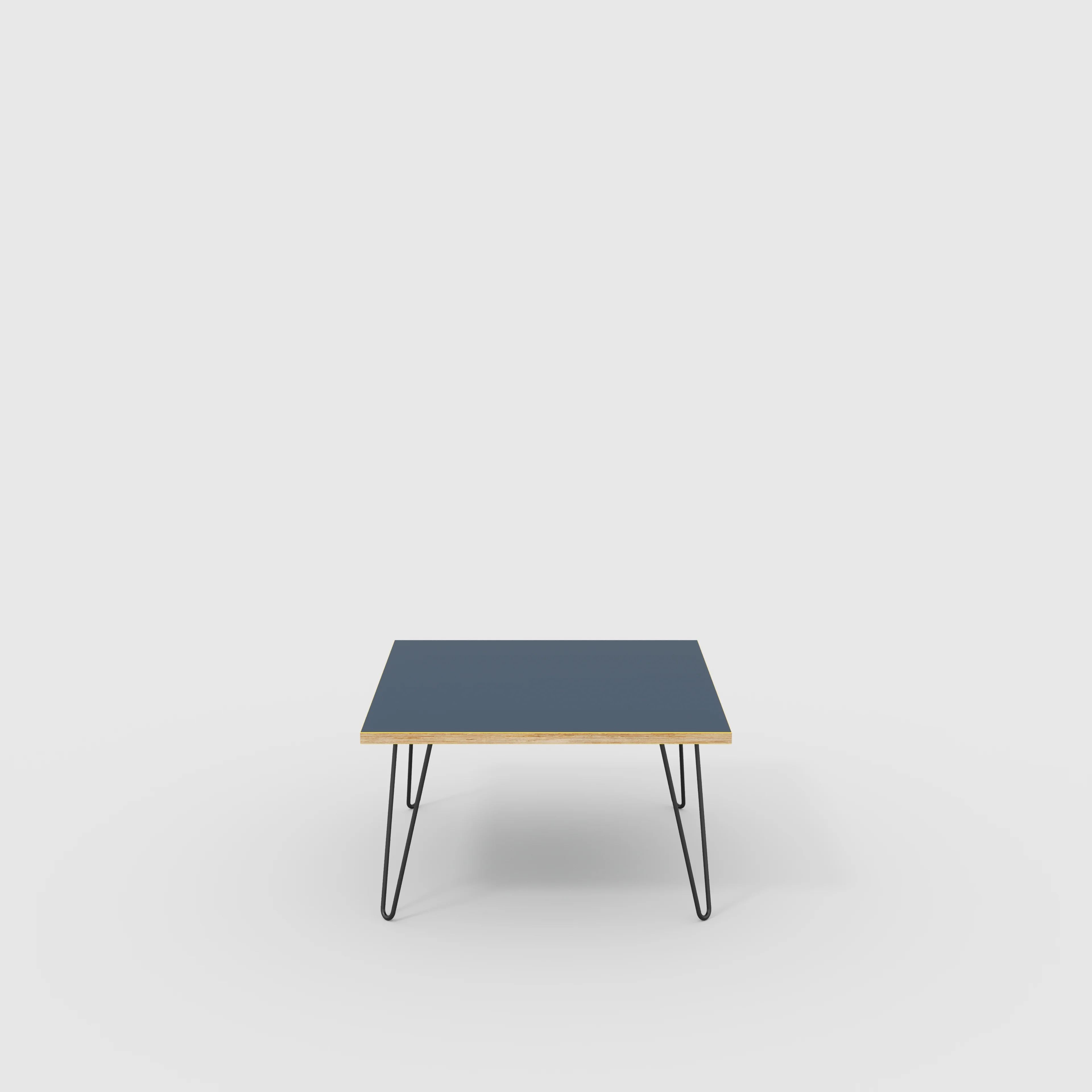 Plywood Coffee Table with Black Hairpin Legs - Formica Night Sea Blue - 800(w) x 800(d) x 425(h)