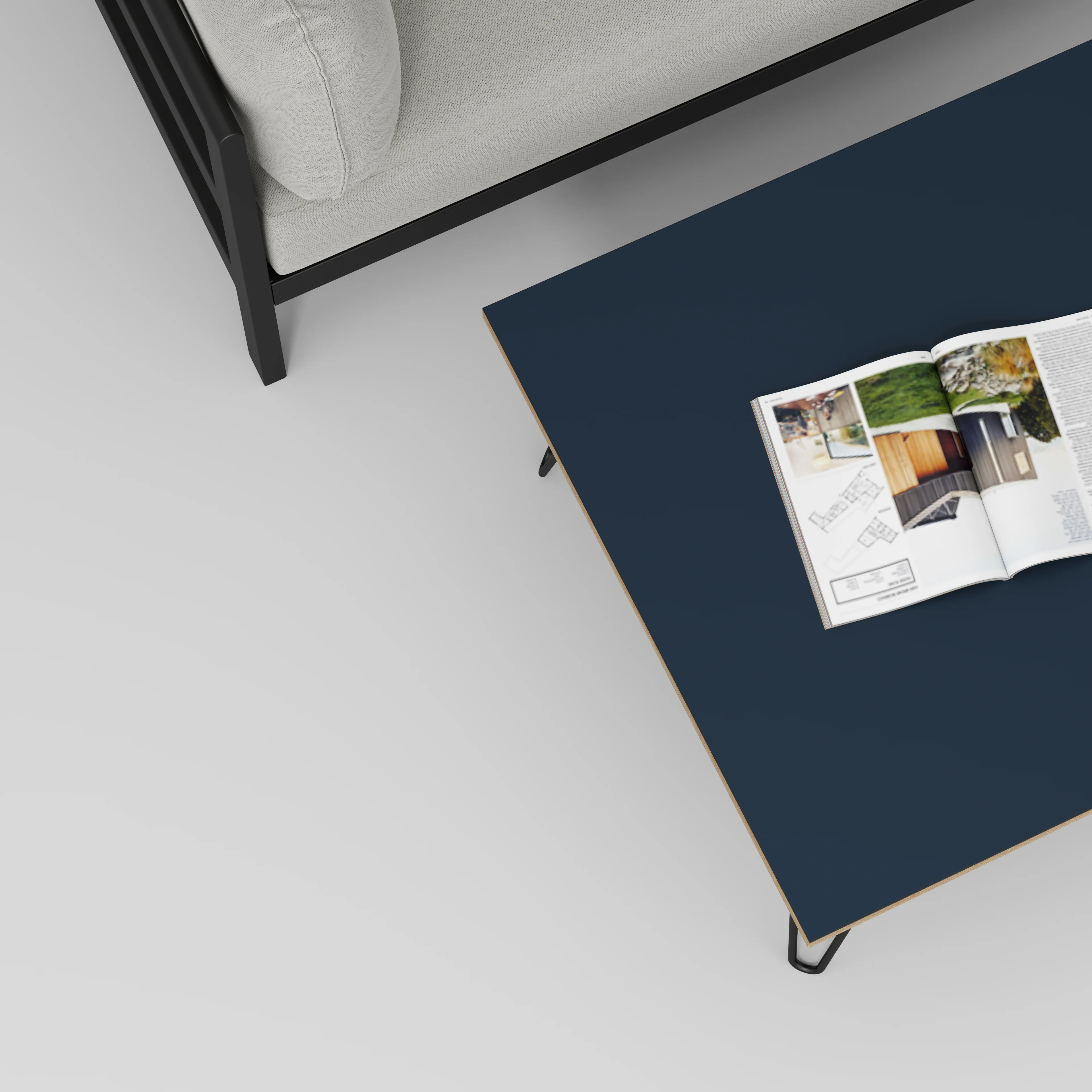 Plywood Coffee Table with Black Hairpin Legs - Formica Night Sea Blue - 800(w) x 800(d) x 425(h) - Image 3