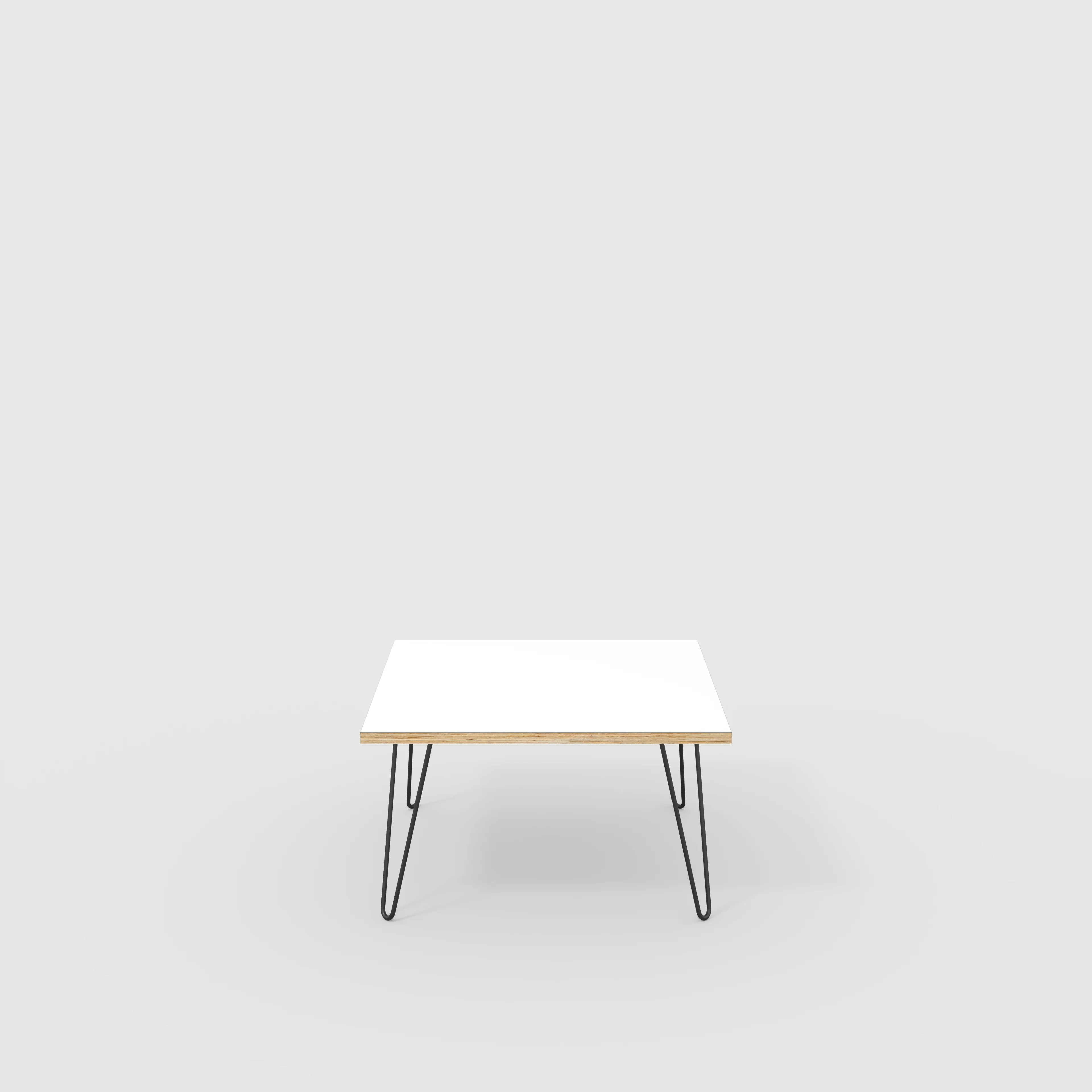 Plywood Coffee Table with Black Hairpin Legs - Formica White - 800(w) x 800(d) x 425(h)