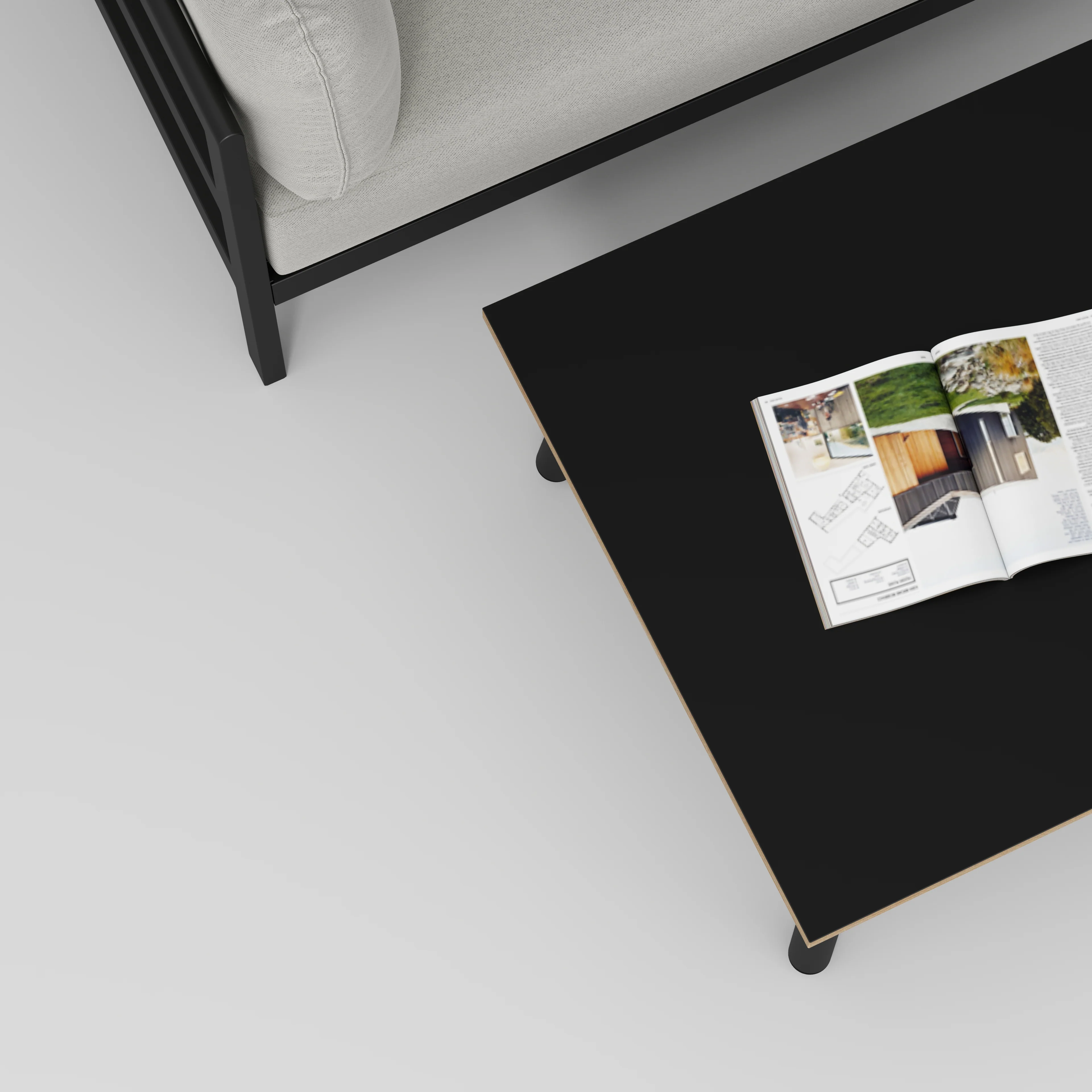 Plywood Coffee Table with Black Round Single Pin Legs - Formica Diamond Black - 800(w) x 800(d) x 425(h) - Image 3