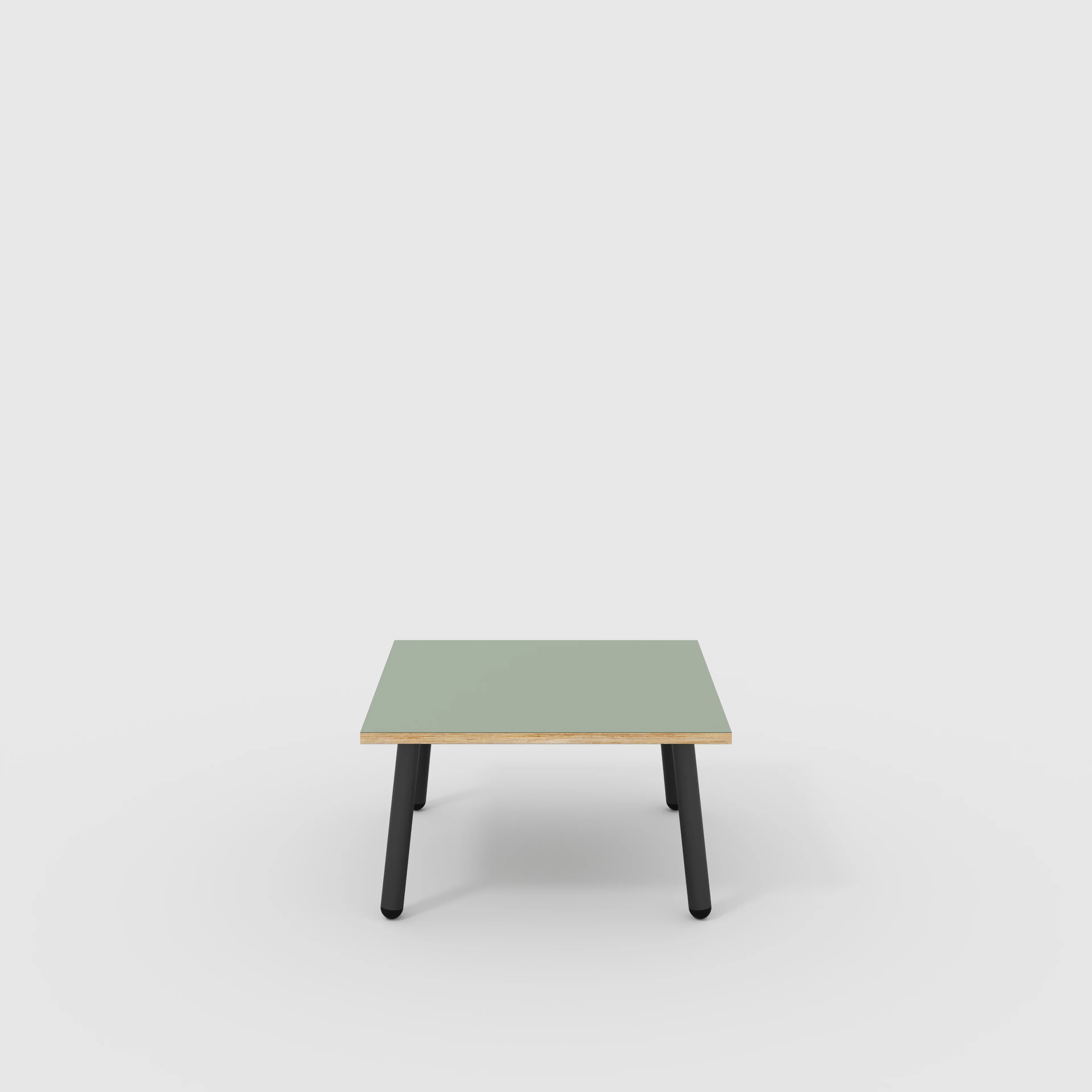 Plywood Coffee Table with Black Round Single Pin Legs - Formica Green Slate - 800(w) x 800(d) x 425(h)