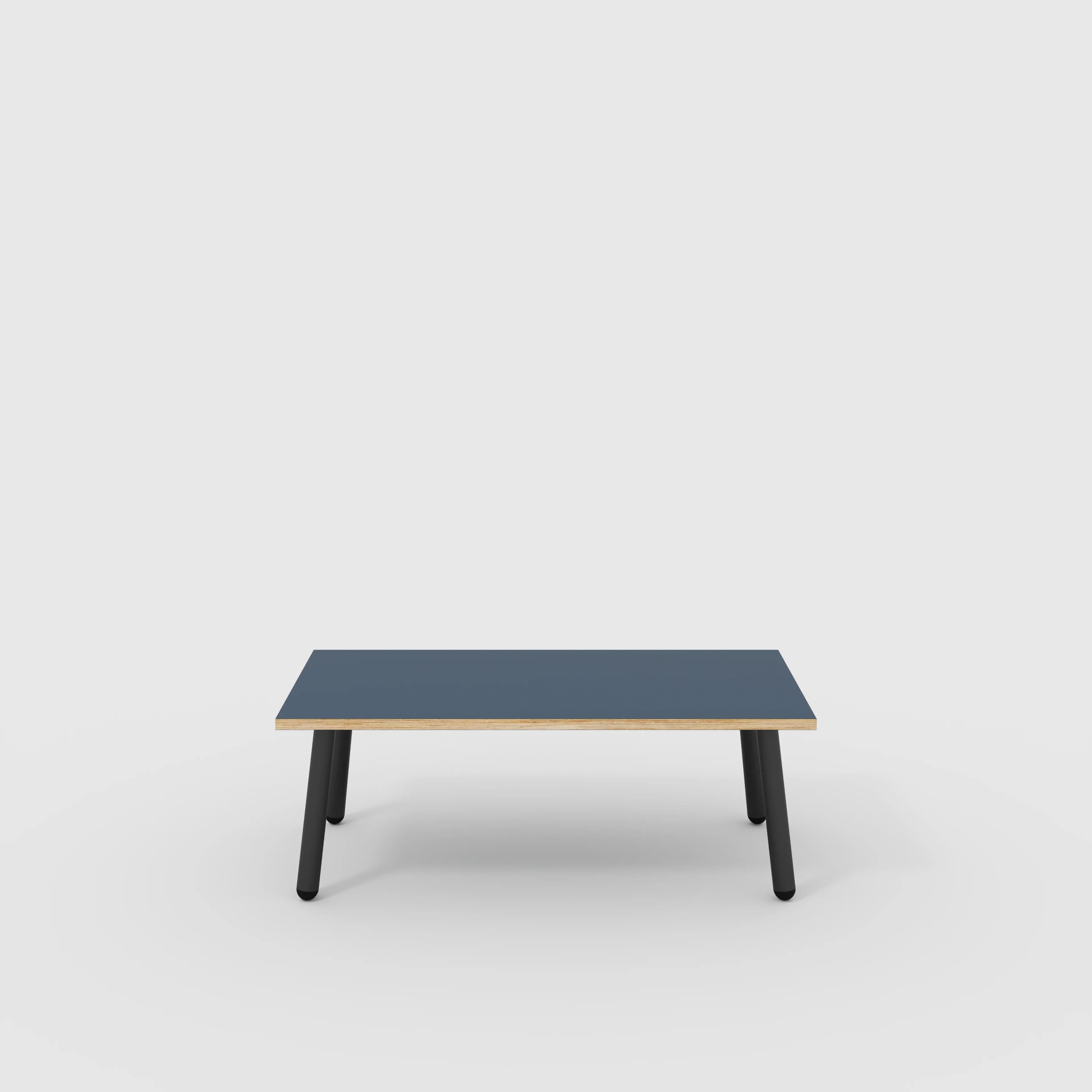 Plywood Coffee Table with Black Round Single Pin Legs - Formica Night Sea Blue - 1200(w) x 600(d) x 425(h)
