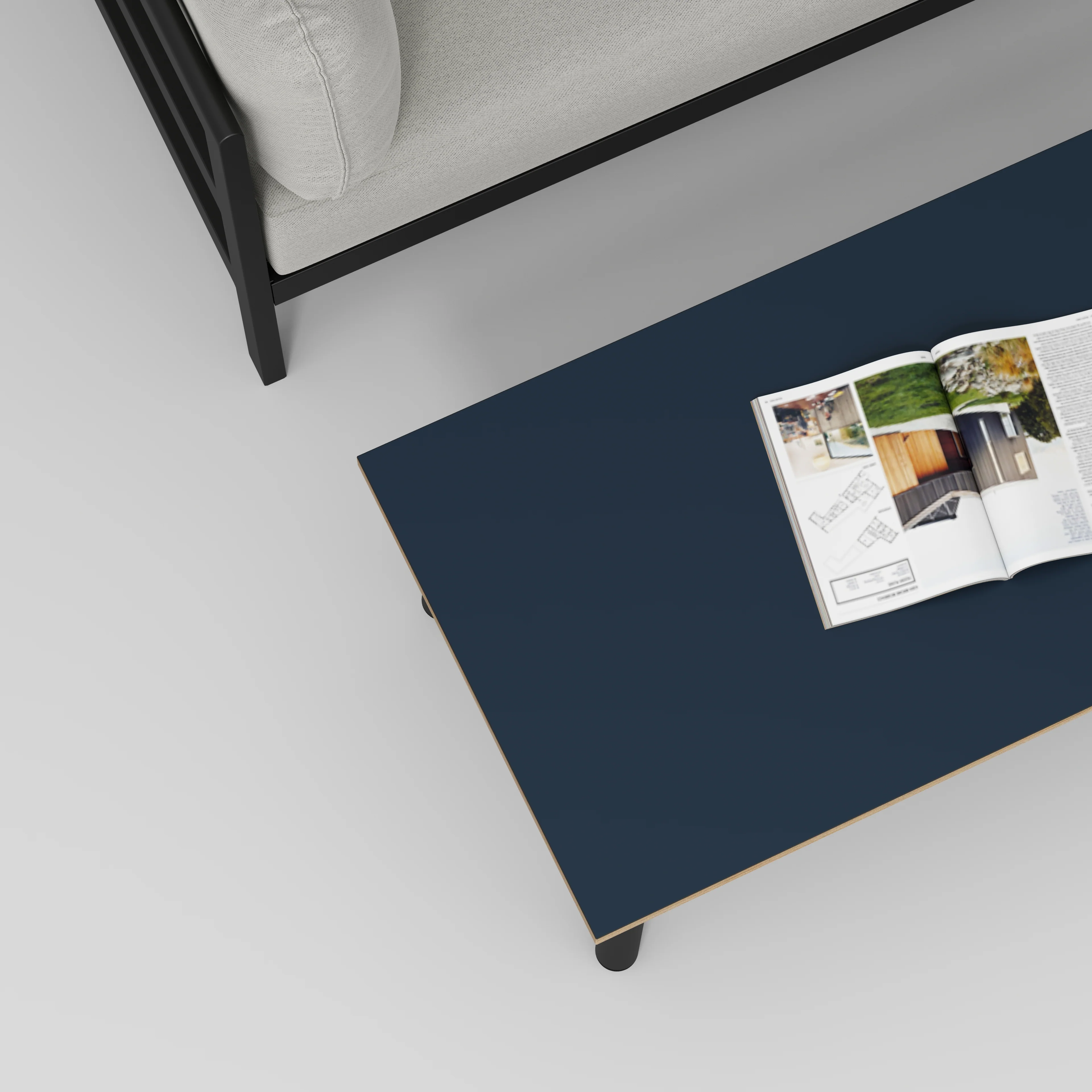 Plywood Coffee Table with Black Round Single Pin Legs - Formica Night Sea Blue - 1200(w) x 600(d) x 425(h) - Image 3
