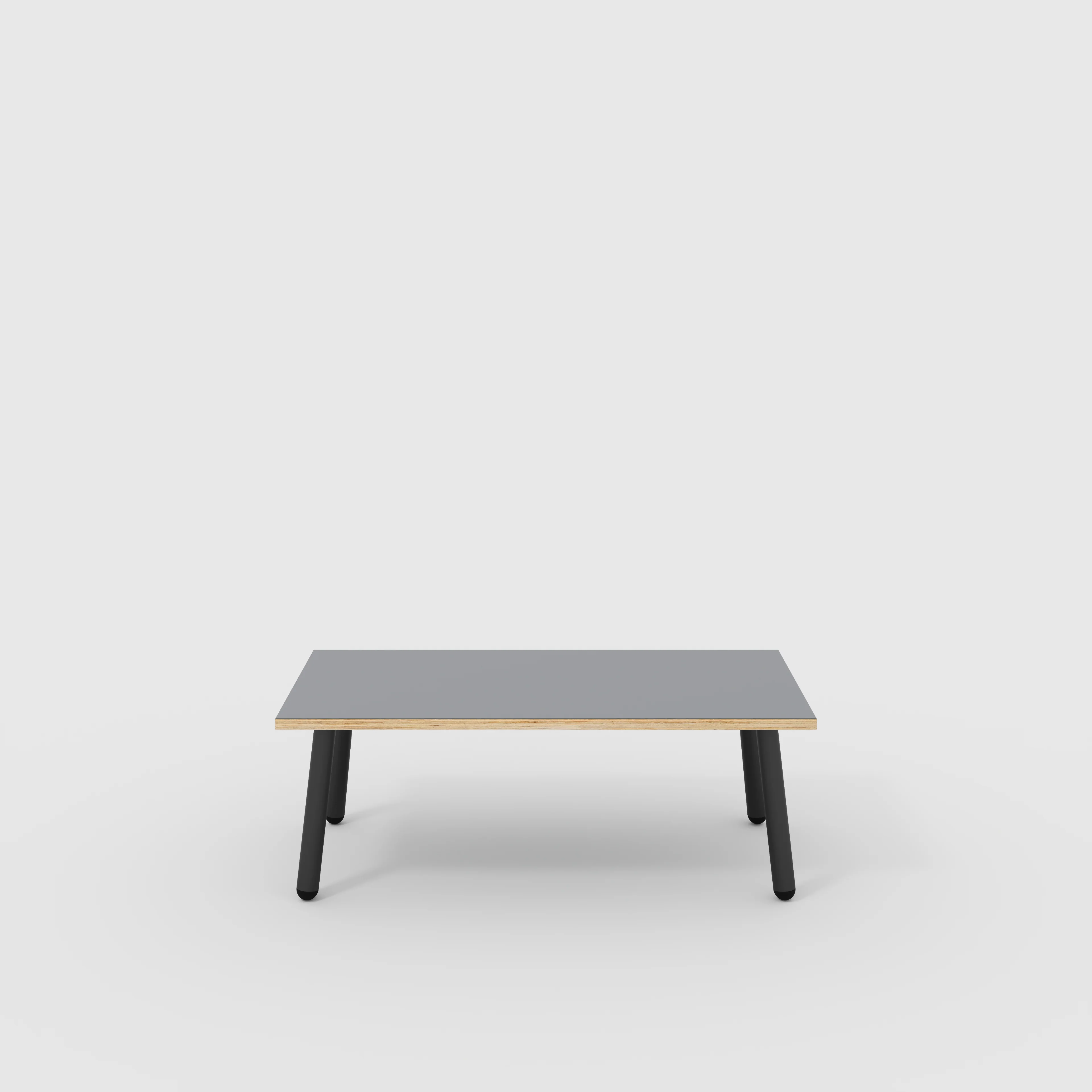 Plywood Coffee Table with Black Round Single Pin Legs - Formica Tornado Grey - 1200(w) x 600(d) x 425(h)