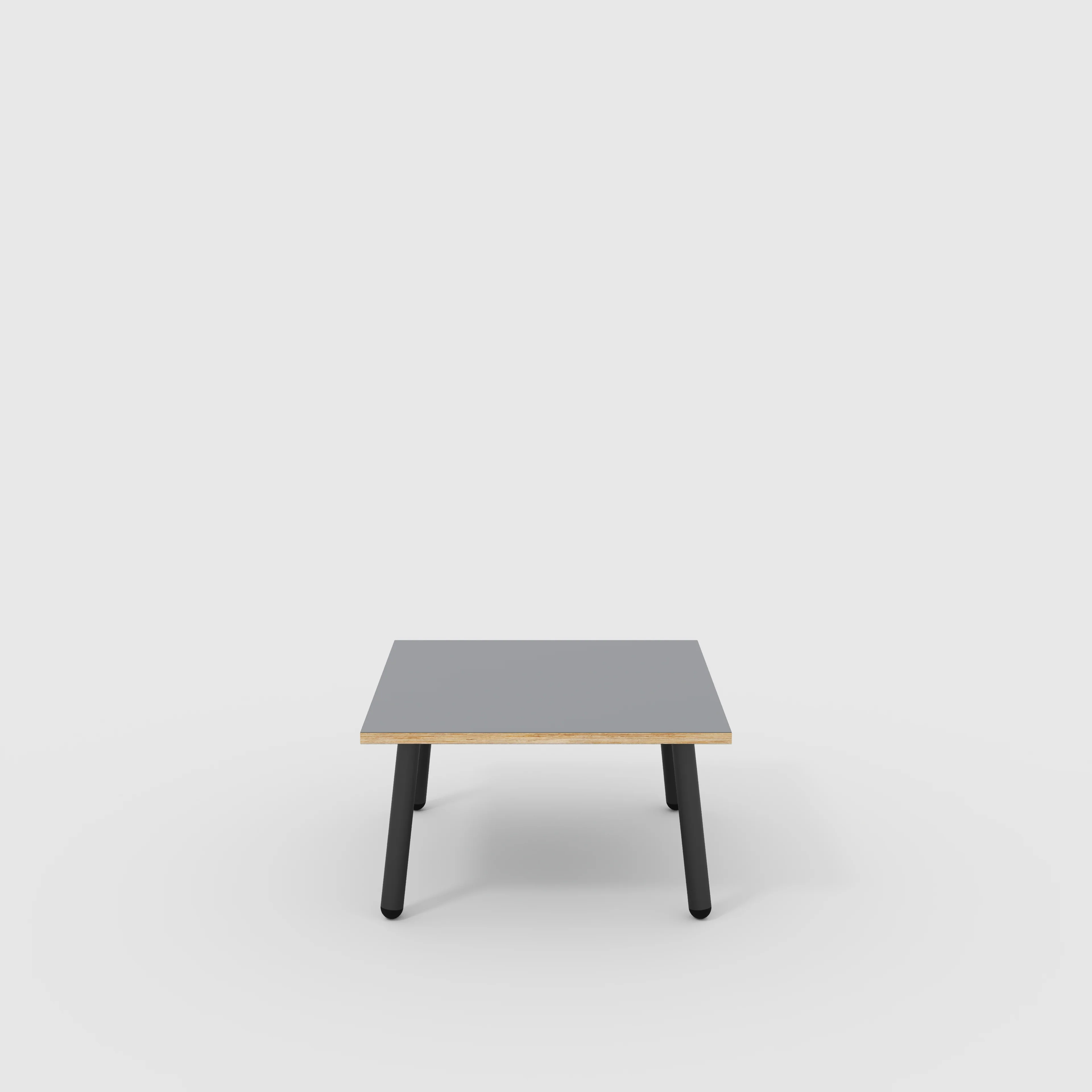 Plywood Coffee Table with Black Round Single Pin Legs - Formica Tornado Grey - 800(w) x 800(d) x 425(h)