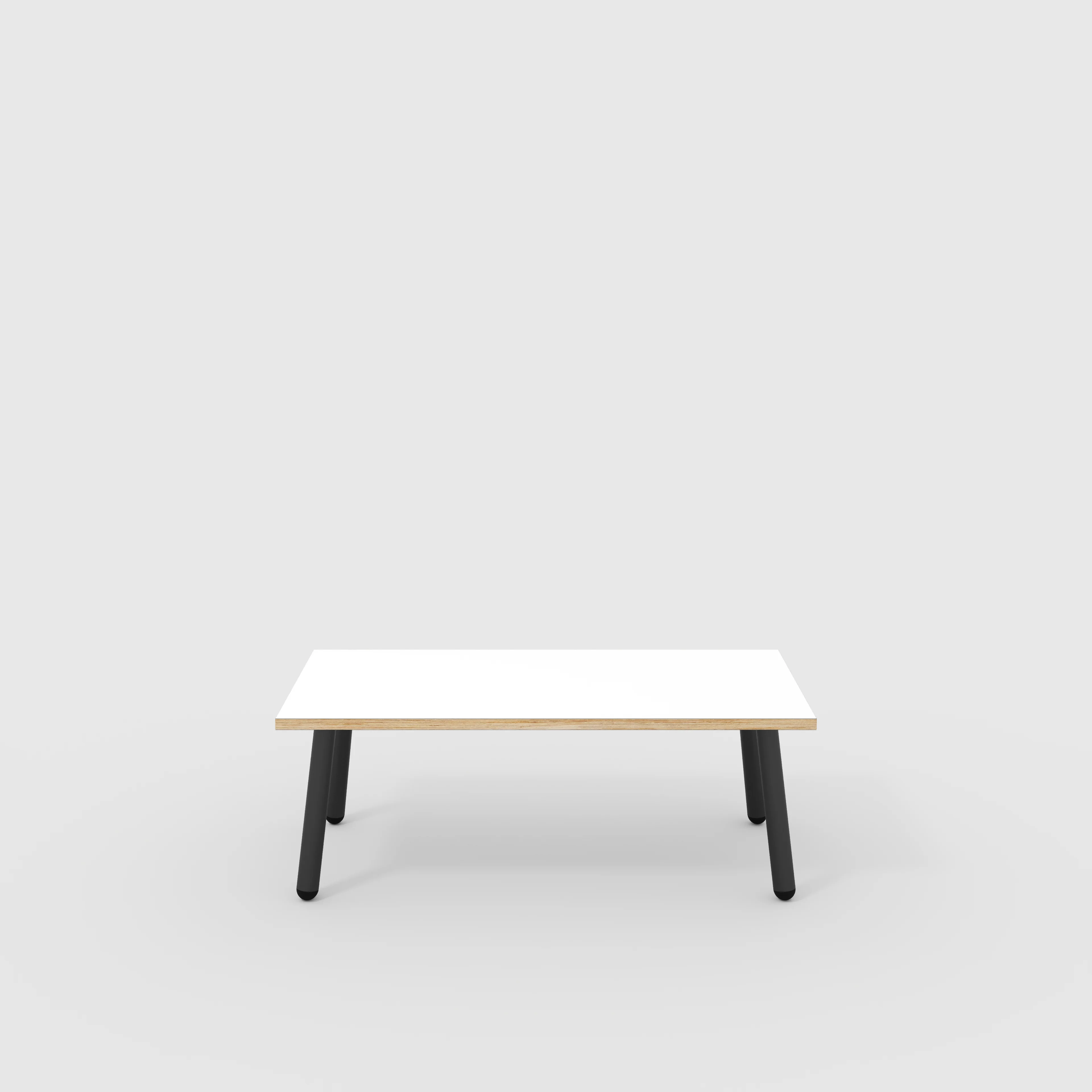 Plywood Coffee Table with Black Round Single Pin Legs - Formica White - 1200(w) x 600(d) x 425(h)