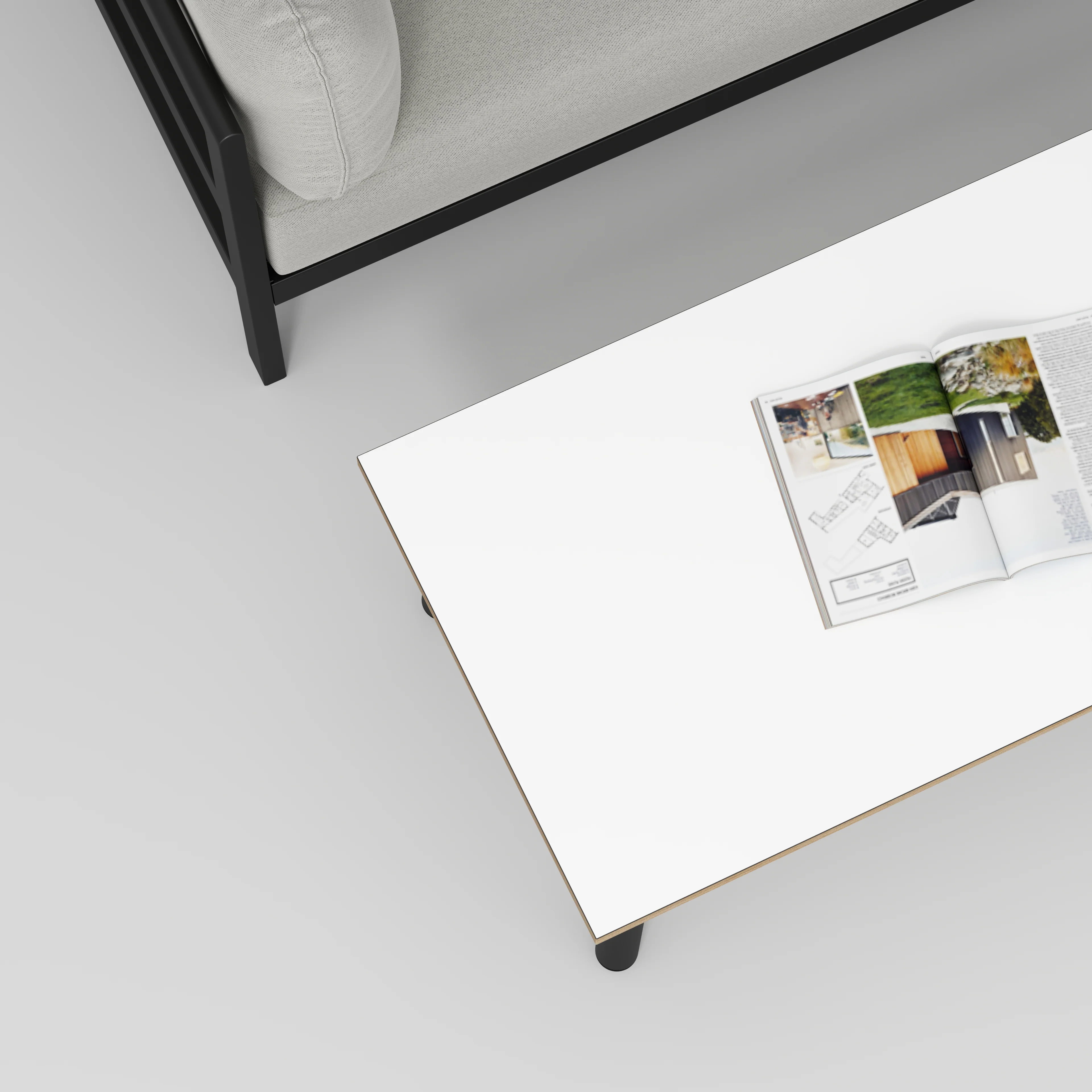 Plywood Coffee Table with Black Round Single Pin Legs - Formica White - 1200(w) x 600(d) x 425(h) - Image 3