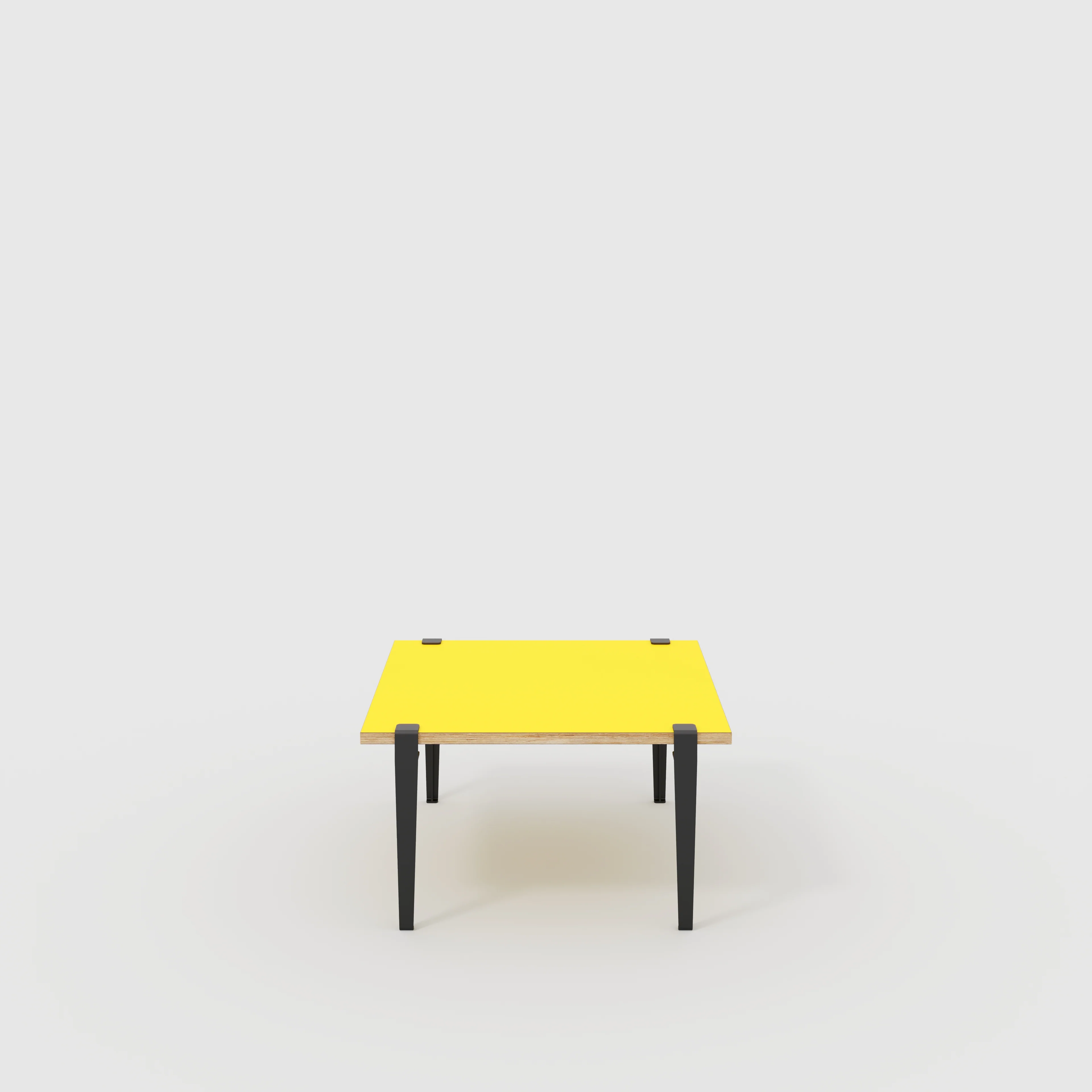 Plywood Coffee Table with Black Tiptoe Legs - Formica Chrome Yellow - 800(w) x 800(d) x 430(h)