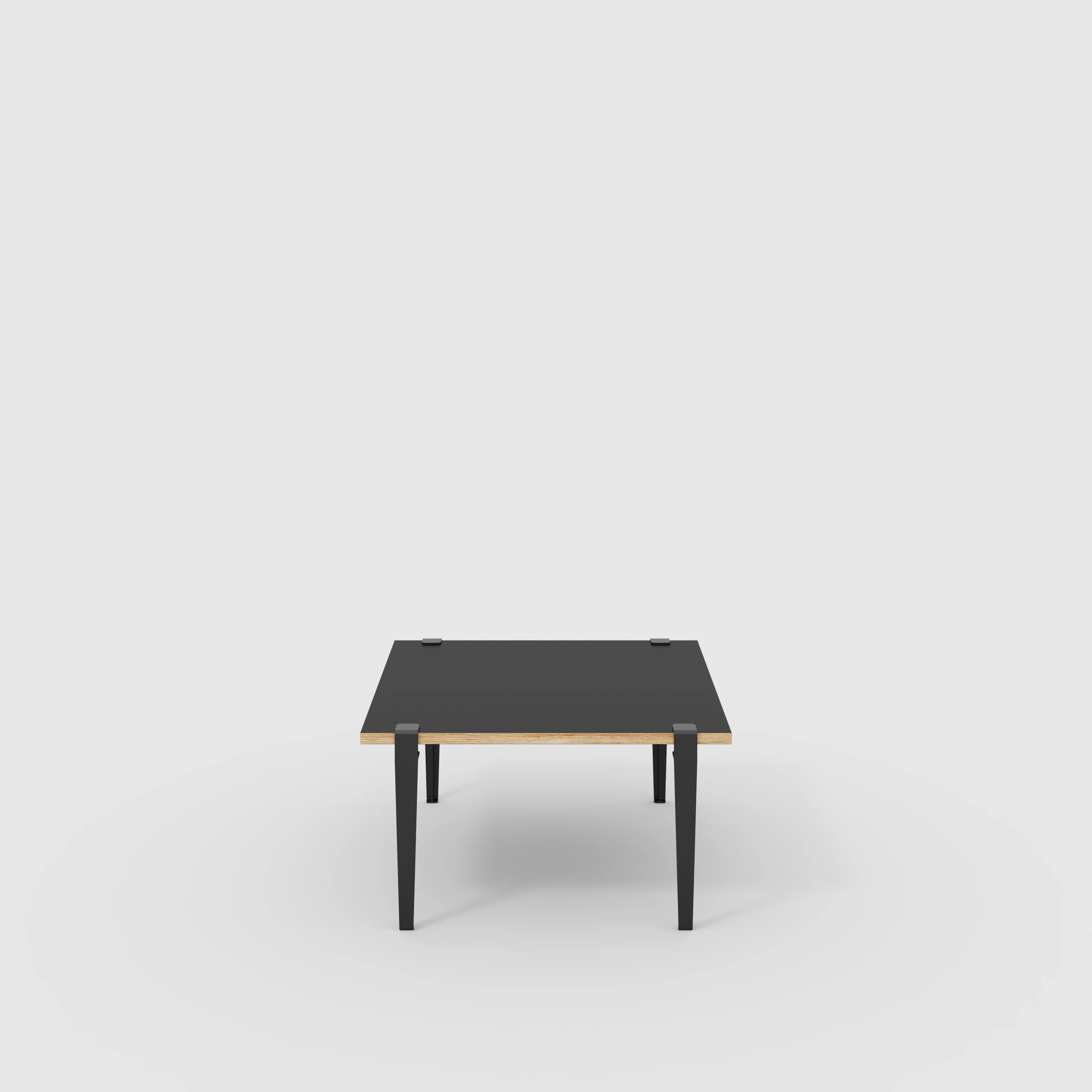 Plywood Coffee Table with Black Tiptoe Legs - Formica Diamond Black - 800(w) x 800(d) x 430(h)