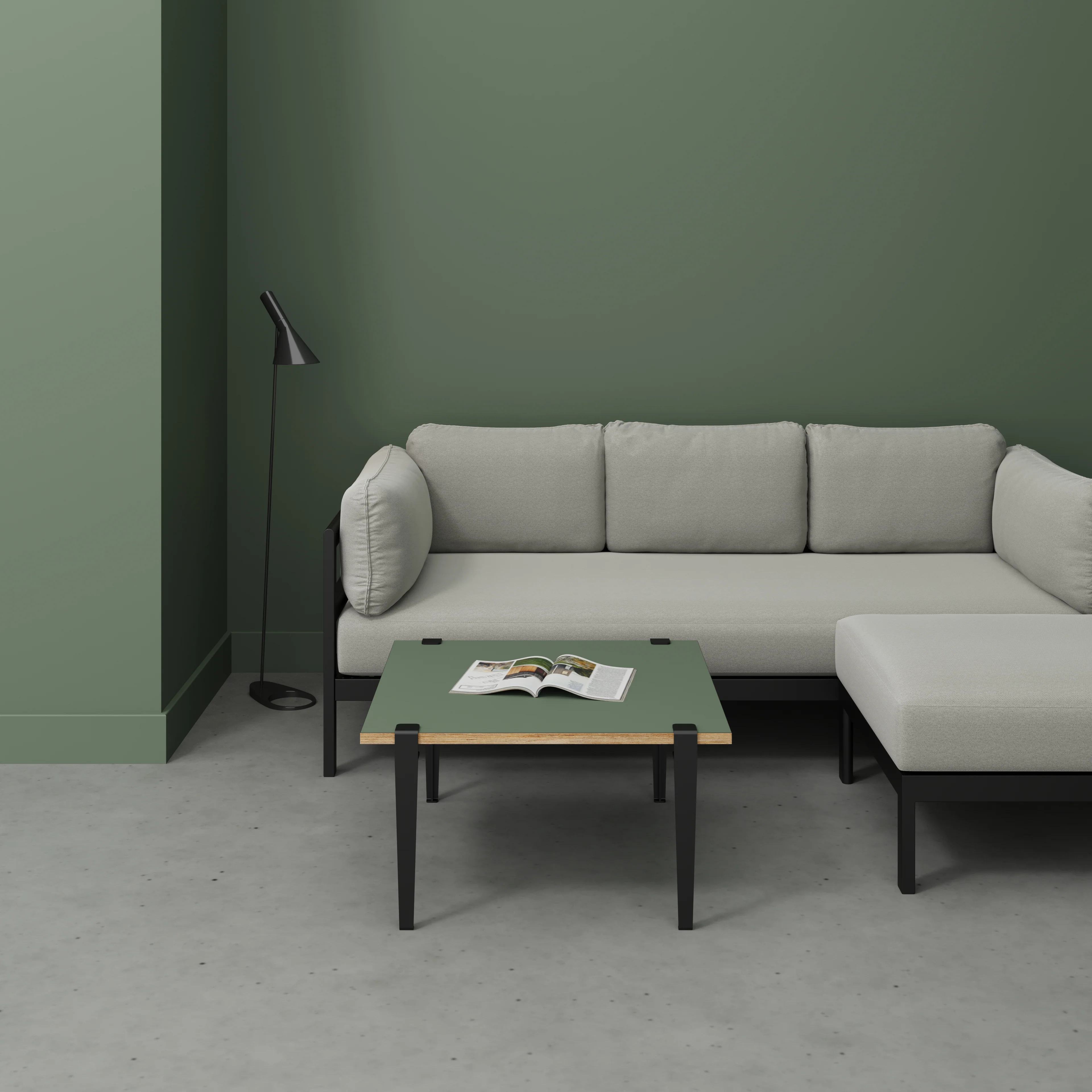 Plywood Coffee Table with Black Tiptoe Legs - Formica Green Slate - 800(w) x 800(d) x 430(h) - Image 2