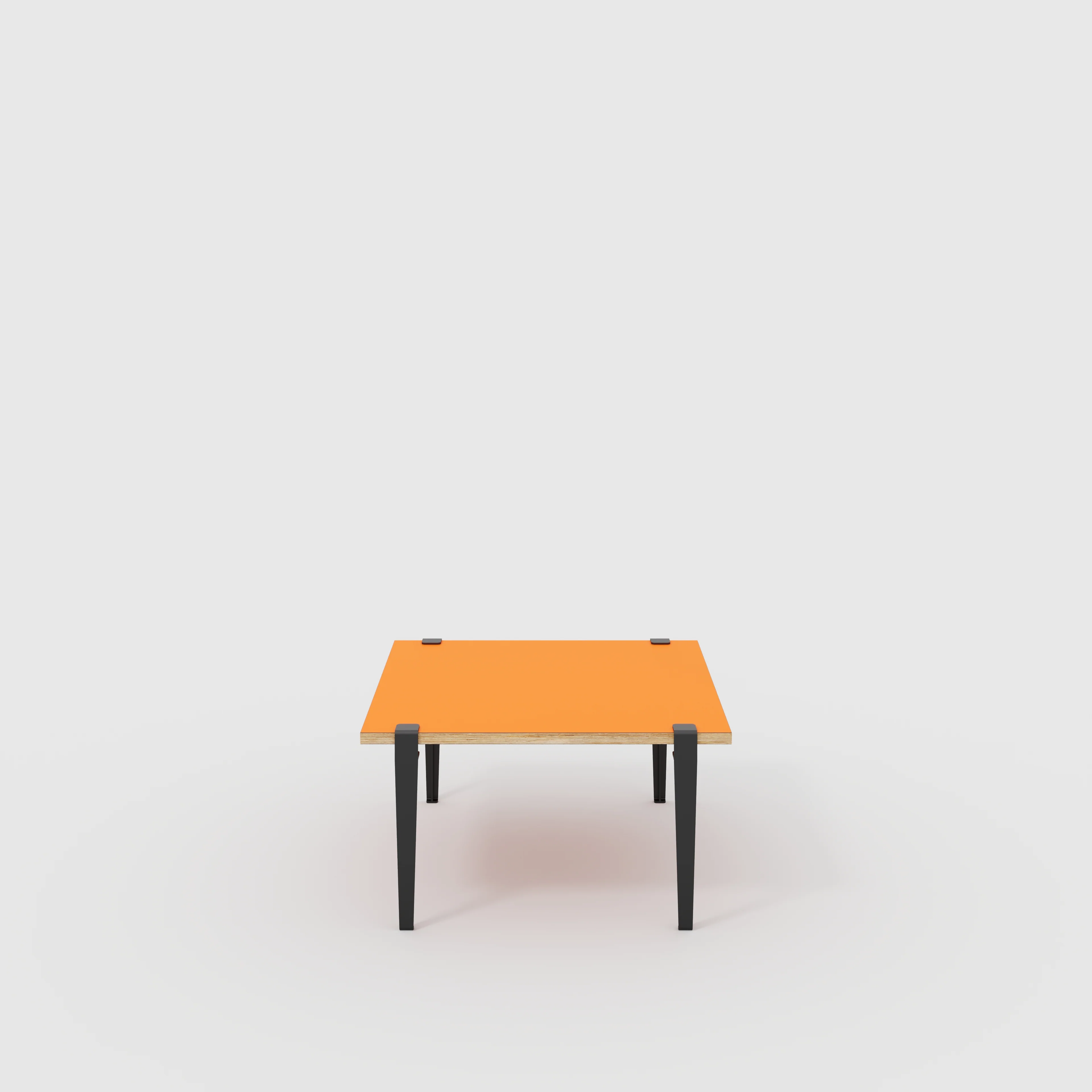Plywood Coffee Table with Black Tiptoe Legs - Formica Levante Orange - 800(w) x 800(d) x 430(h)