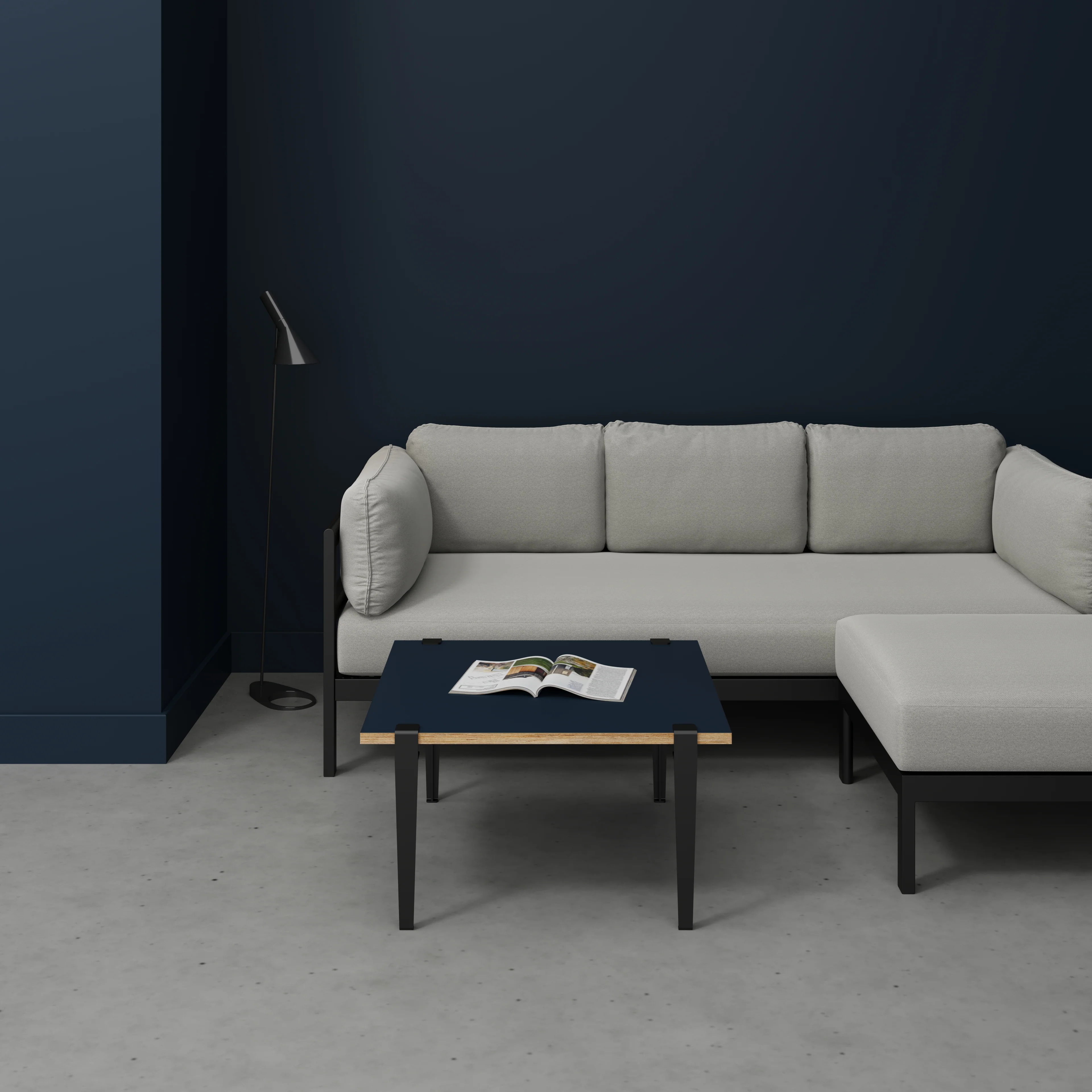 Plywood Coffee Table with Black Tiptoe Legs - Formica Night Sea Blue - 800(w) x 800(d) x 430(h) - Image 2