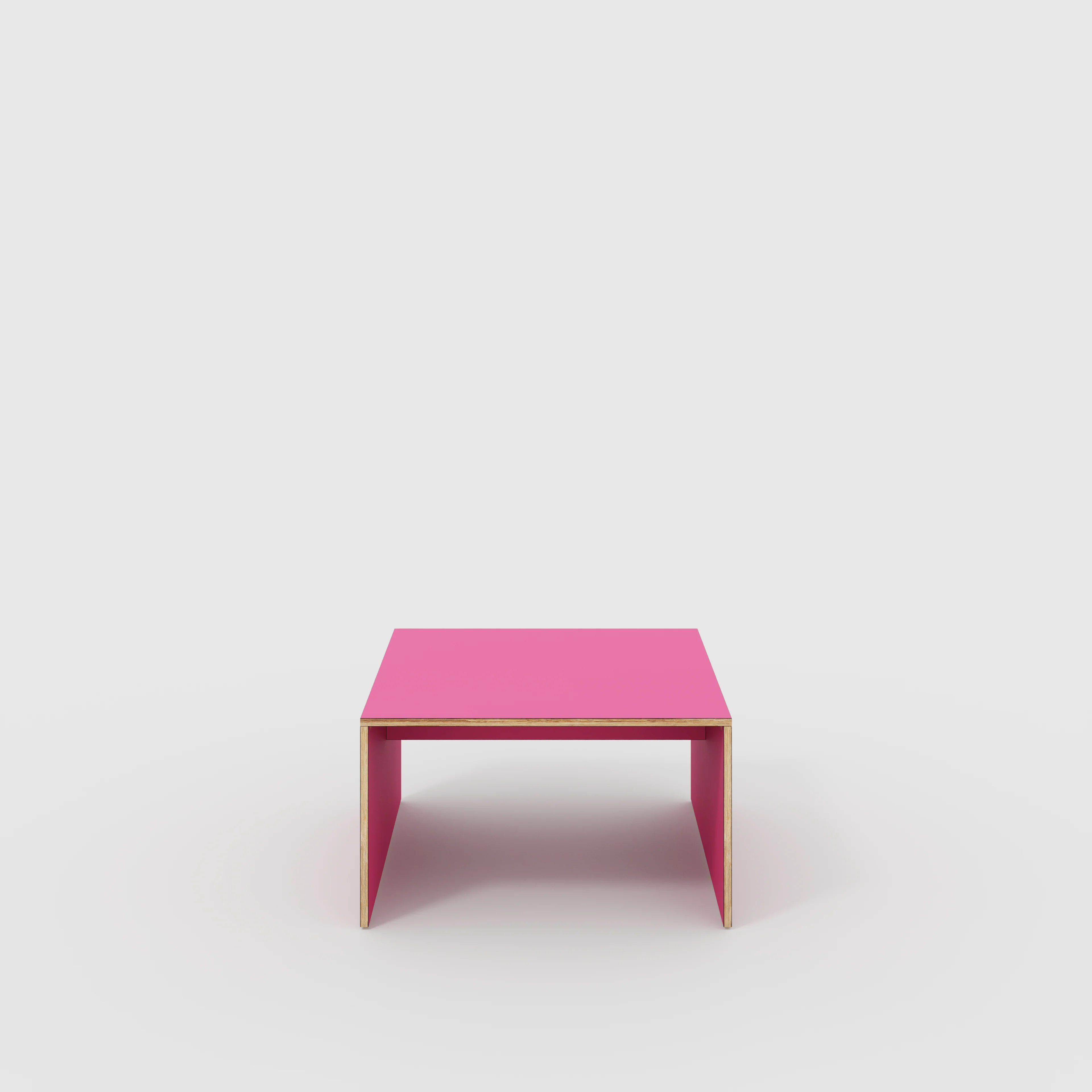 Plywood Coffee Table with Solid Sides - Formica Juicy Pink - 800(w) x 800(d) x 450(h)