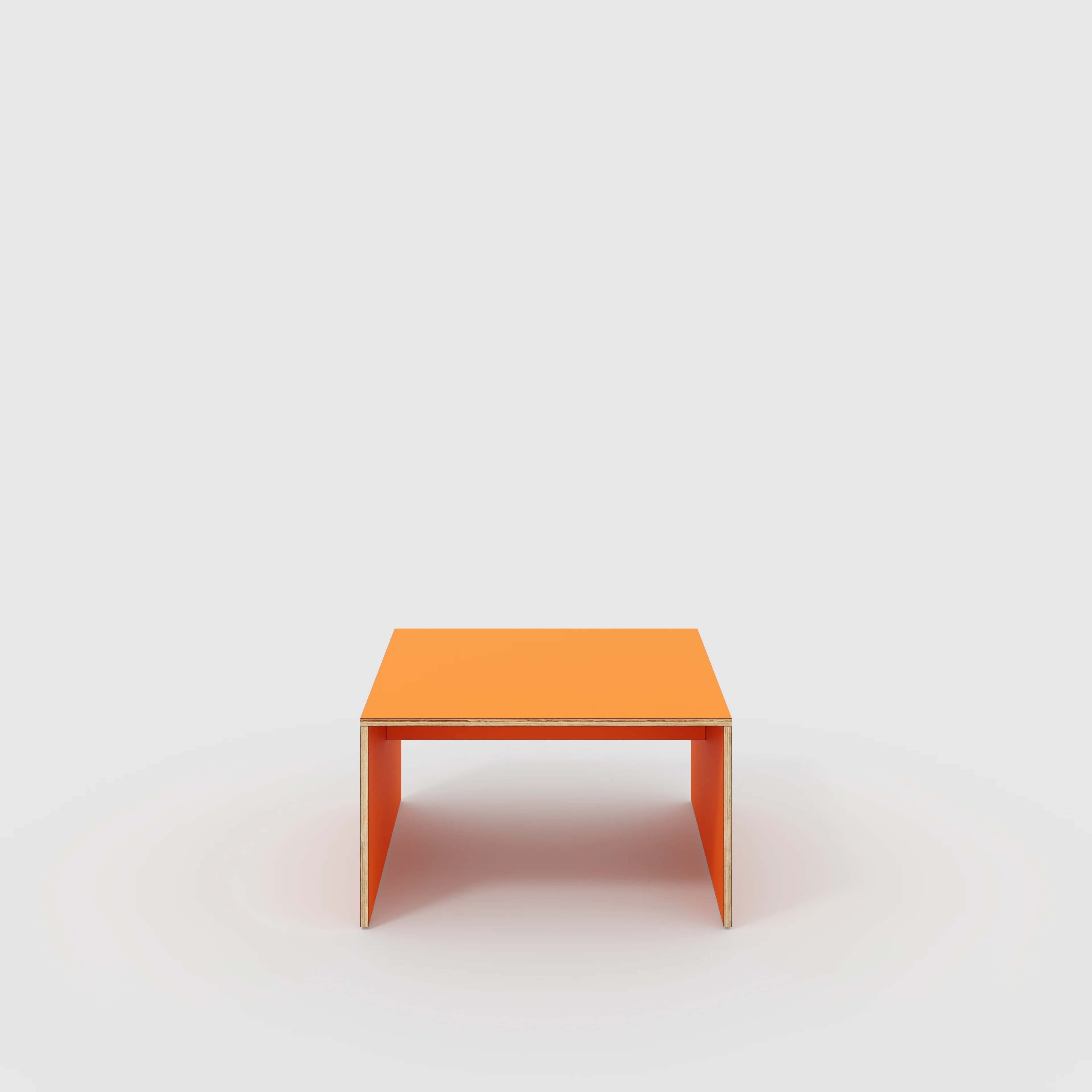 Plywood Coffee Table with Solid Sides - Formica Levante Orange - 800(w) x 800(d) x 450(h)