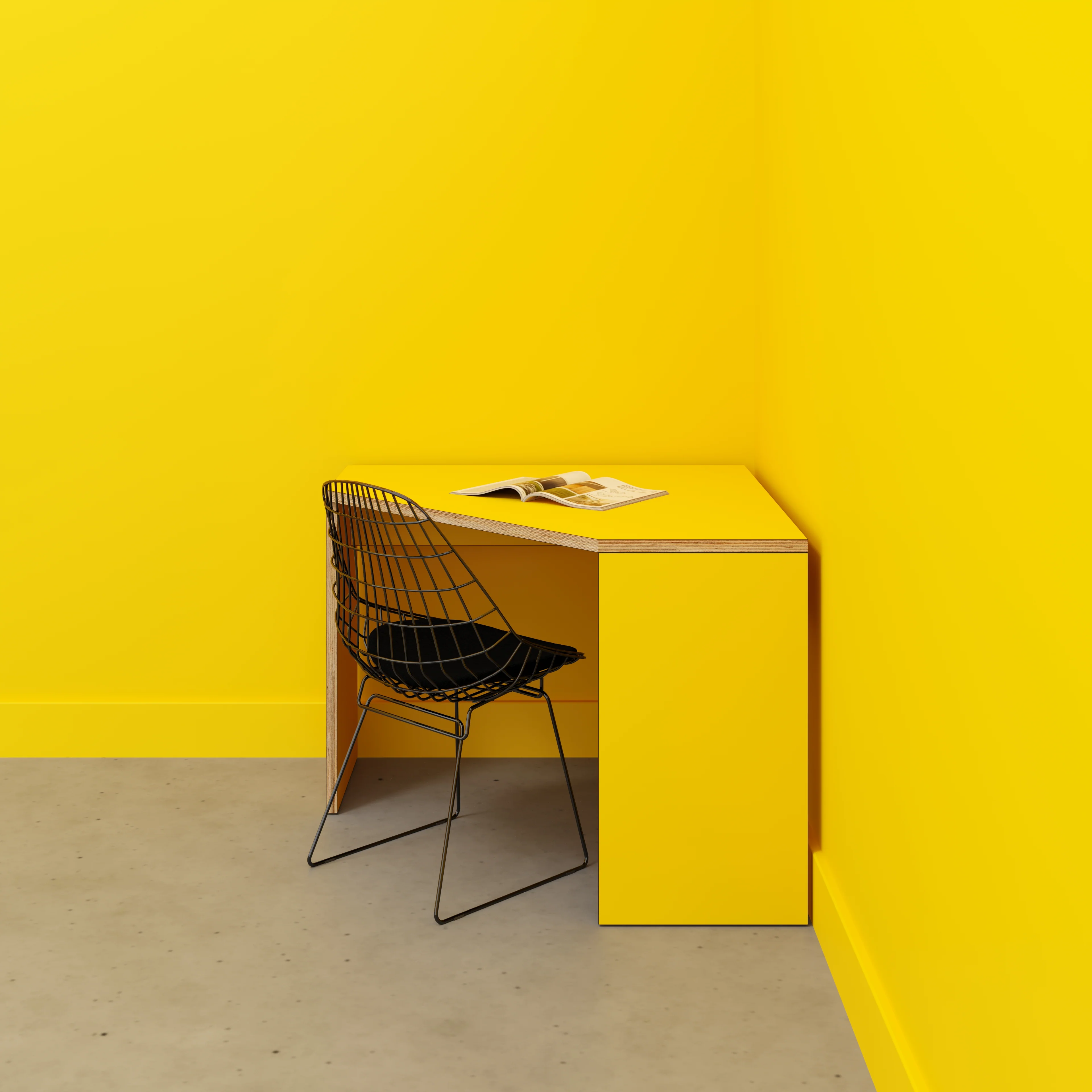 Plywood Corner Desk with Solid Sides - Formica Chrome Yellow - 1000(w) x 1000(d) x 750(h) - Image 2