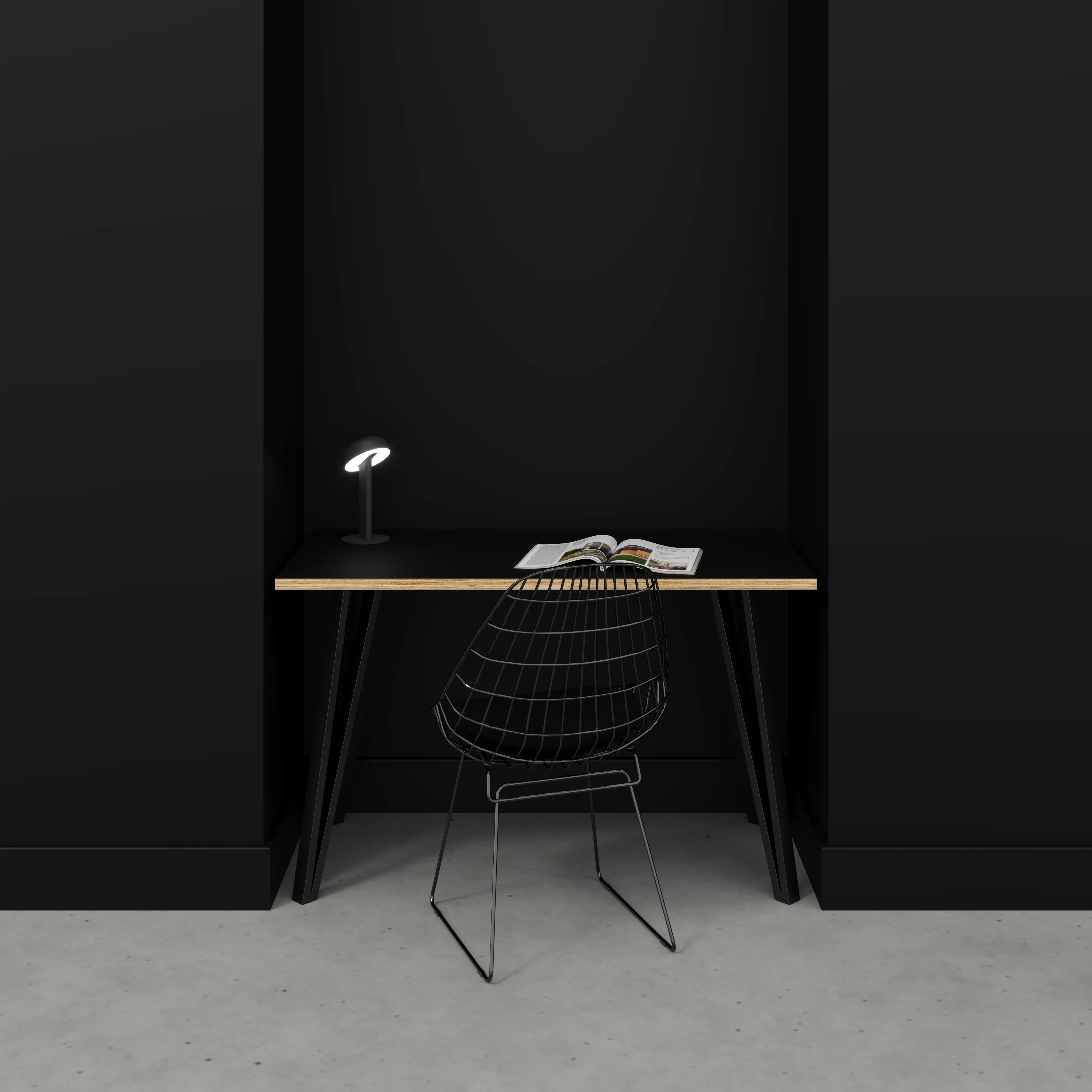Plywood Desk with Black Box Hairpin Legs - Formica Diamond Black - 1200(w) x 600(d) x 735(h) - Image 2