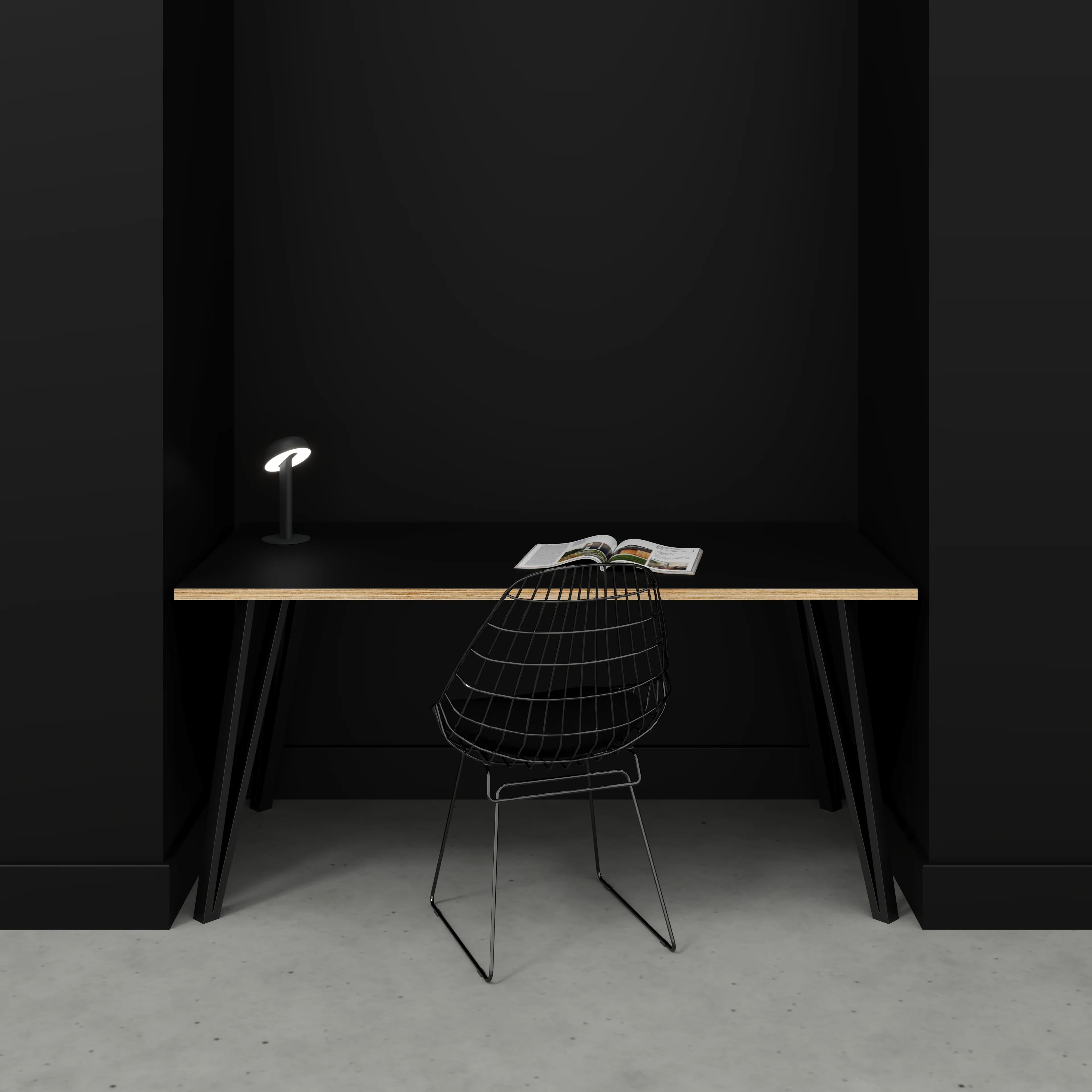 Plywood Desk with Black Box Hairpin Legs - Formica Diamond Black - 1600(w) x 800(d) x 735(h) - Image 2